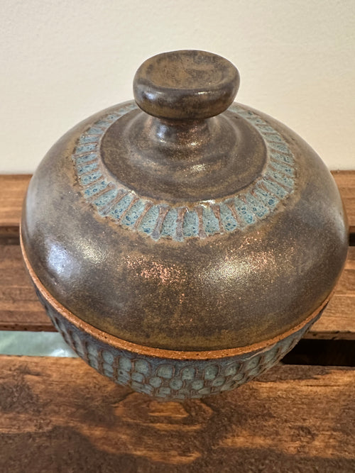 Ancient Copper Lidded Vessel