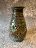 Wheel Thrown Ceramic Carved green vase