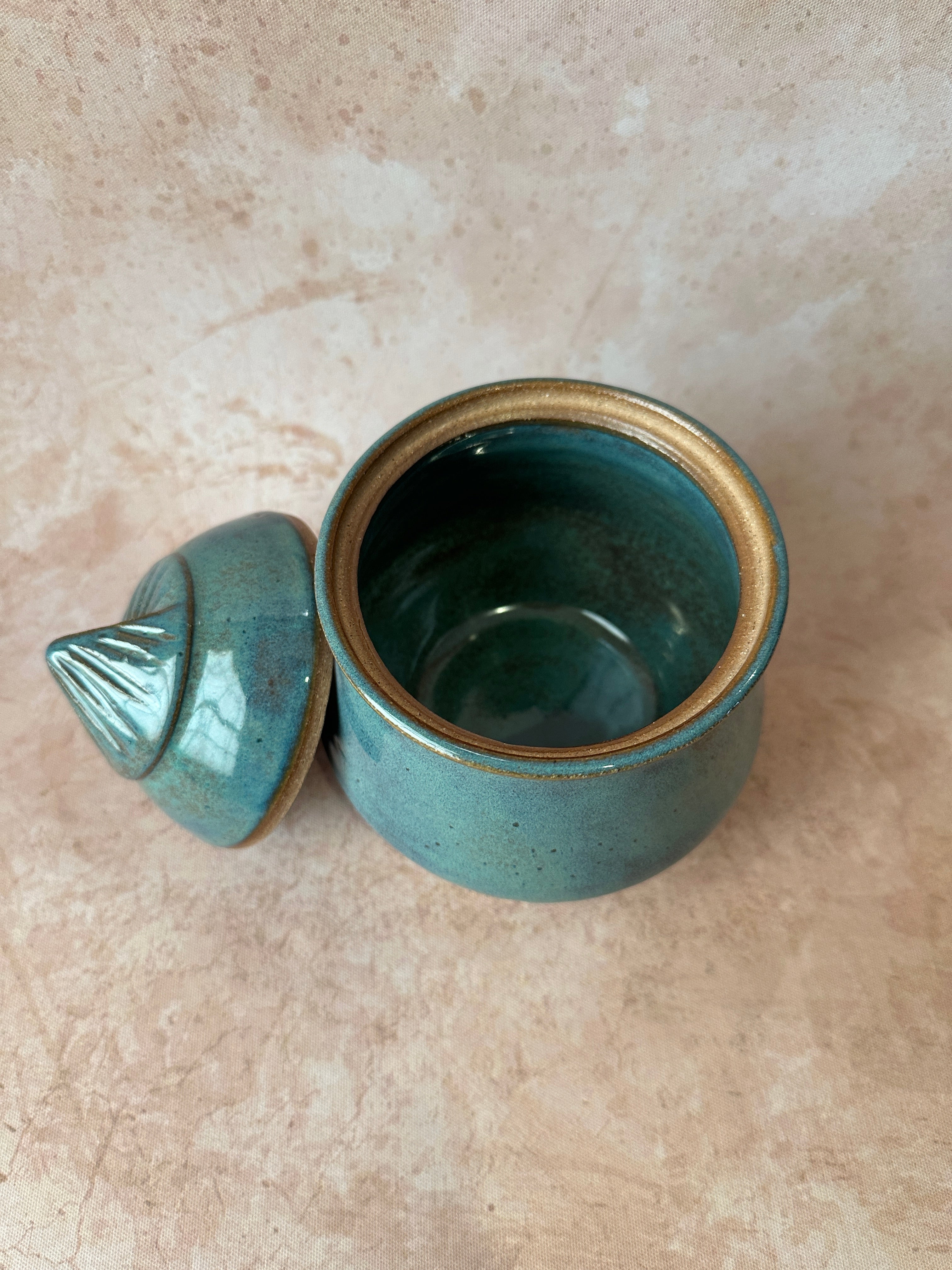 Deep turquoise green stoneware pottery