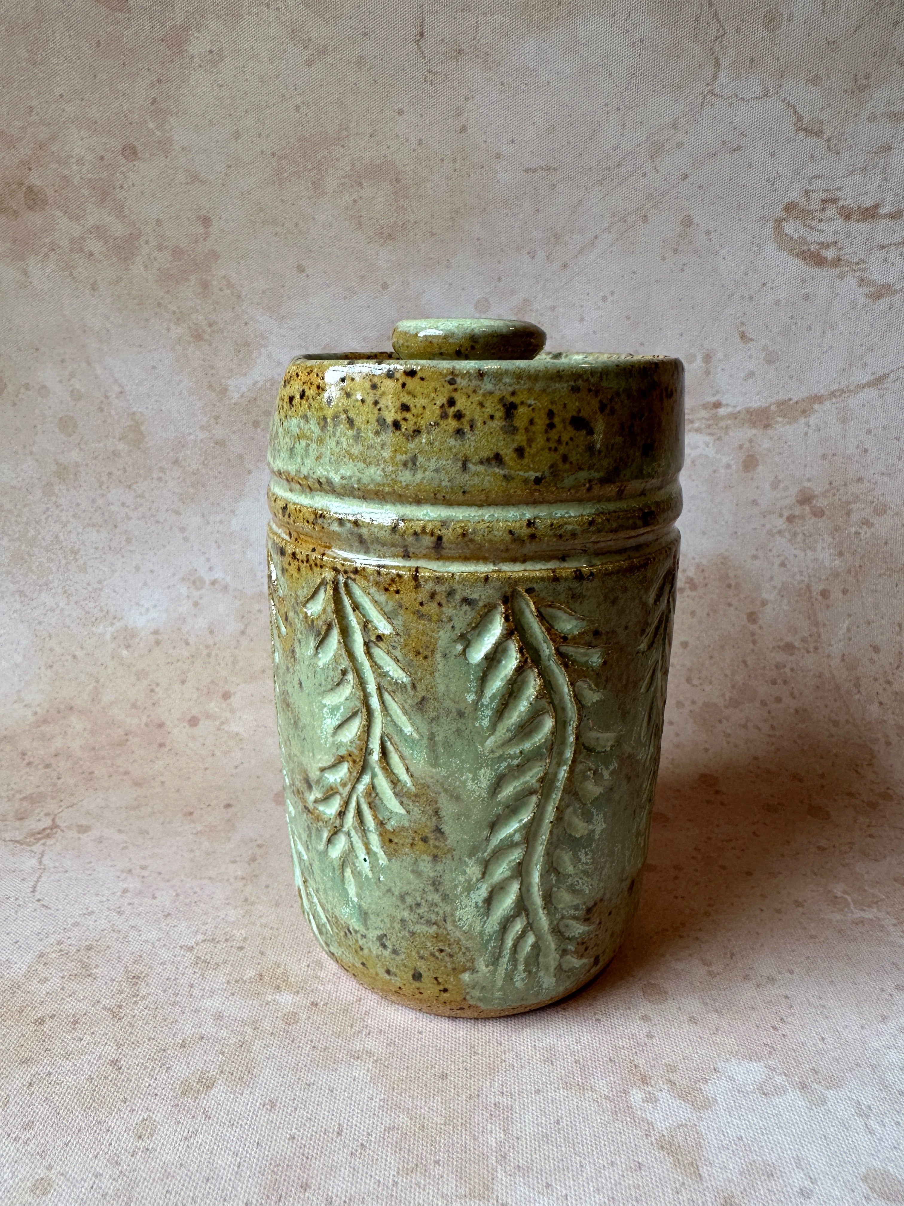 Rustic Green Stoneware tumber with lid