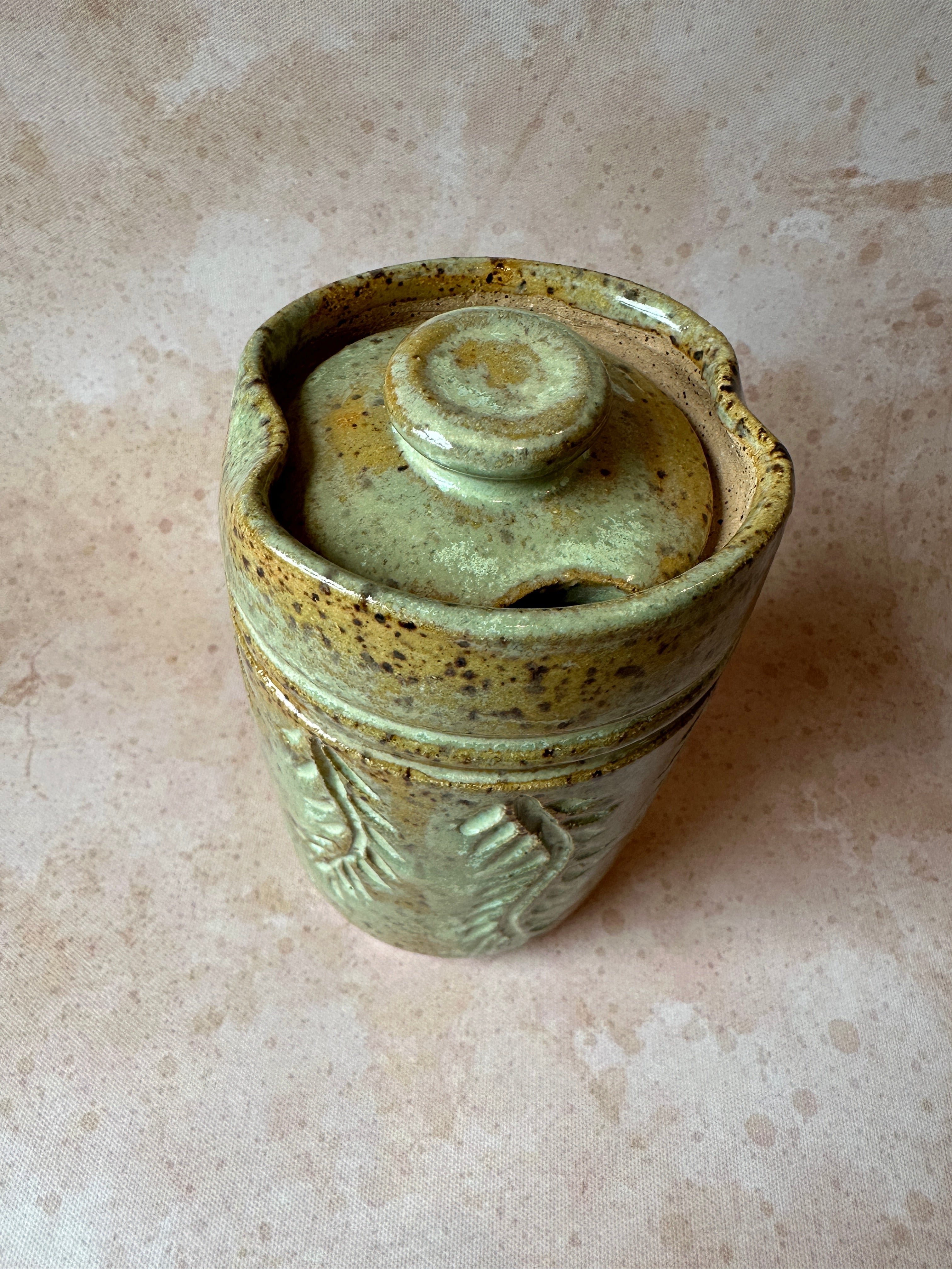 Wheel thrown stoneware lidded tumbler
