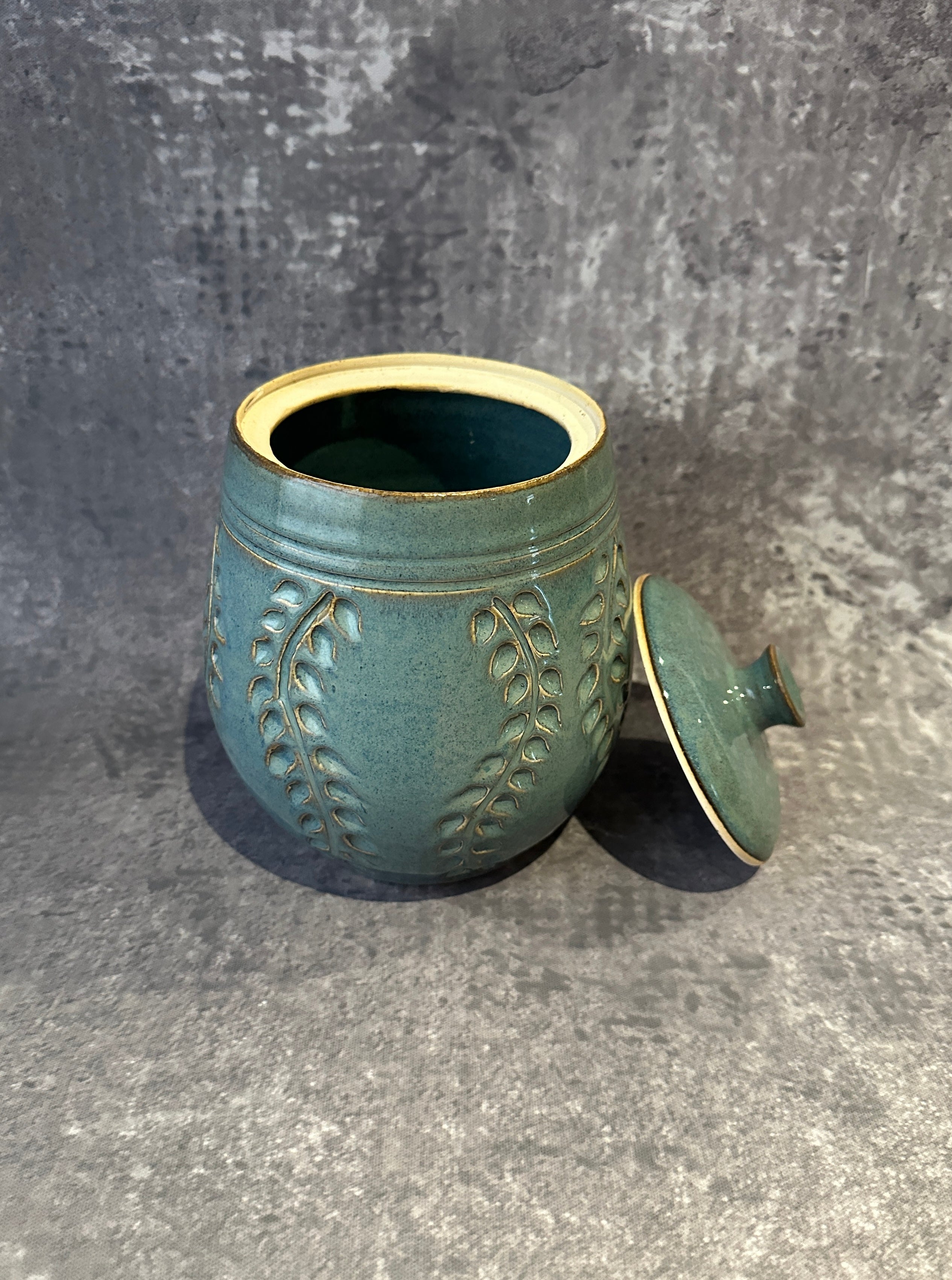 Hancrafted wheel thrown stoneware canister