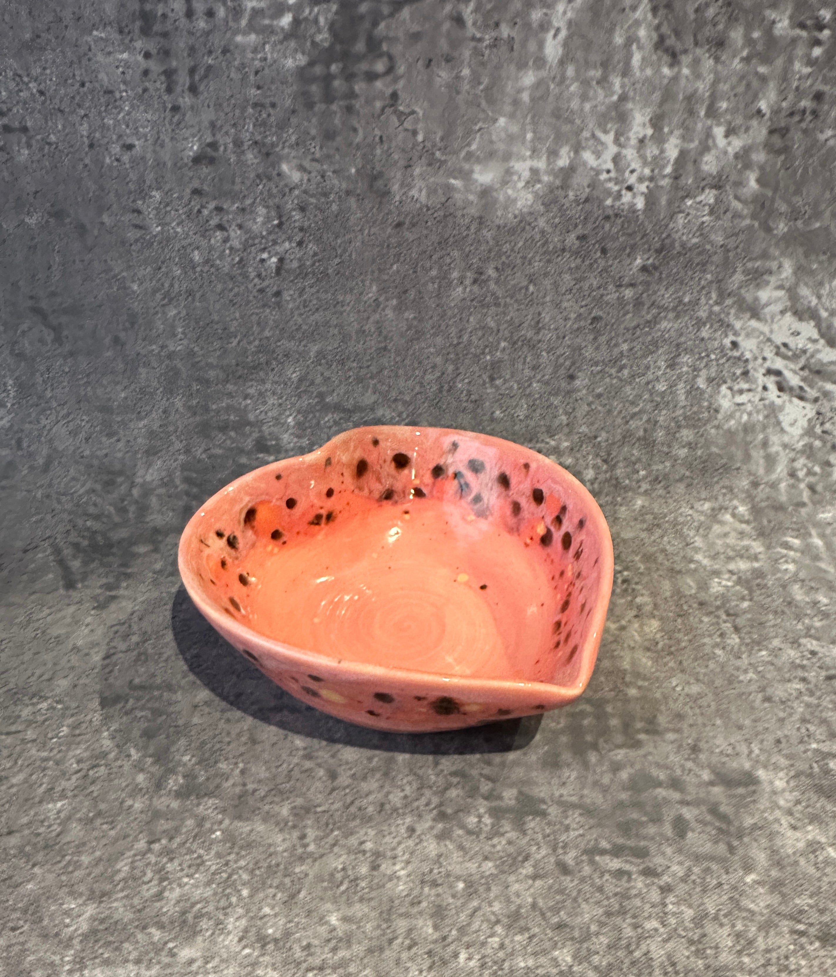 Pink handcrafted stoneware heart trinket dish