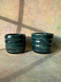 Stoneware wheel thrown green cups