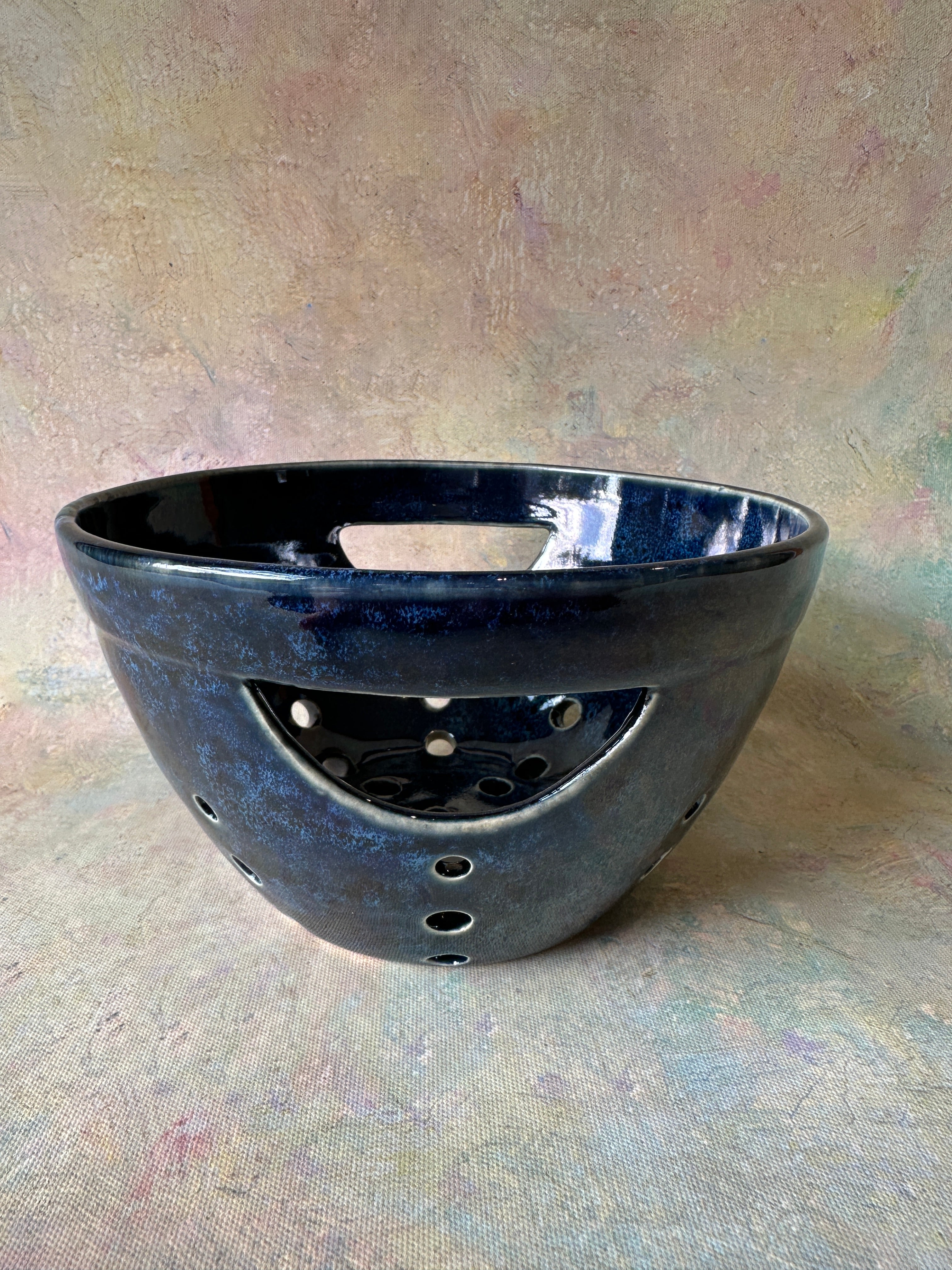 Handcrafted Stoneware Berry Bowl with handle cutouts