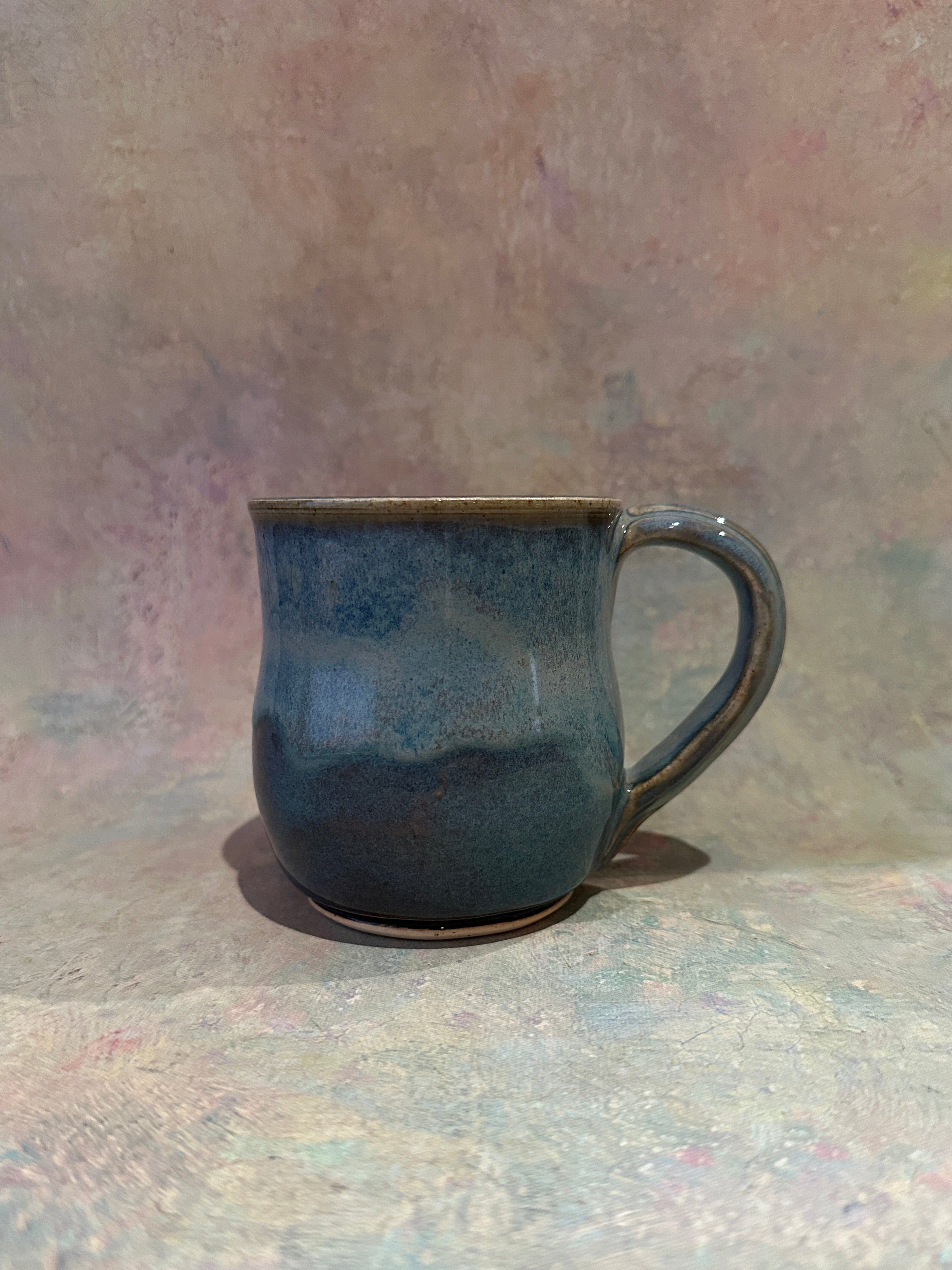 Blue stoneware wheel thrown mug