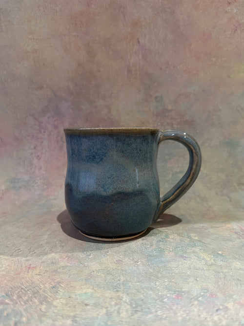 Blue stoneware wheel thrown mug