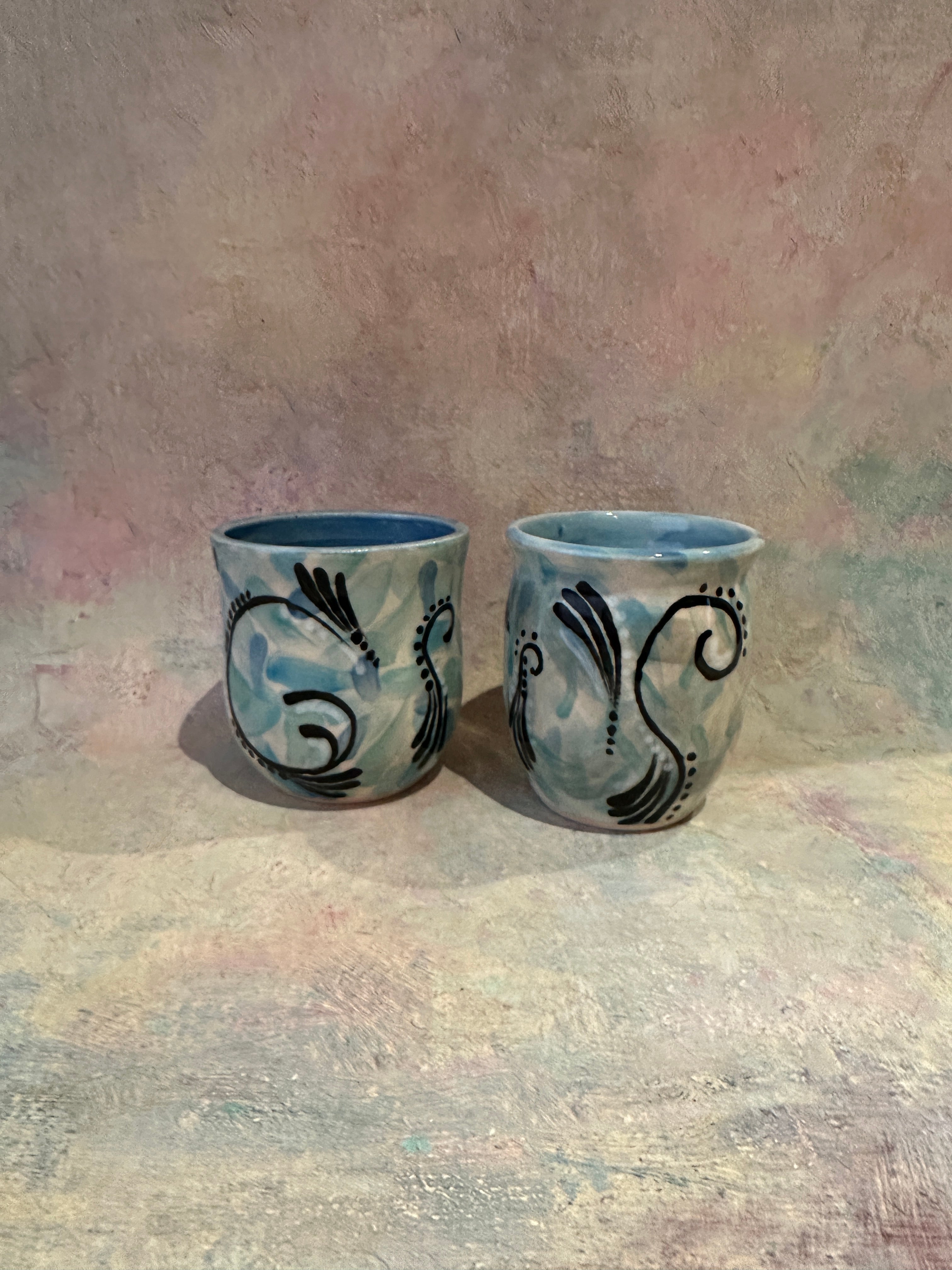 Wheel Thrown Handpainted Stoneware cups