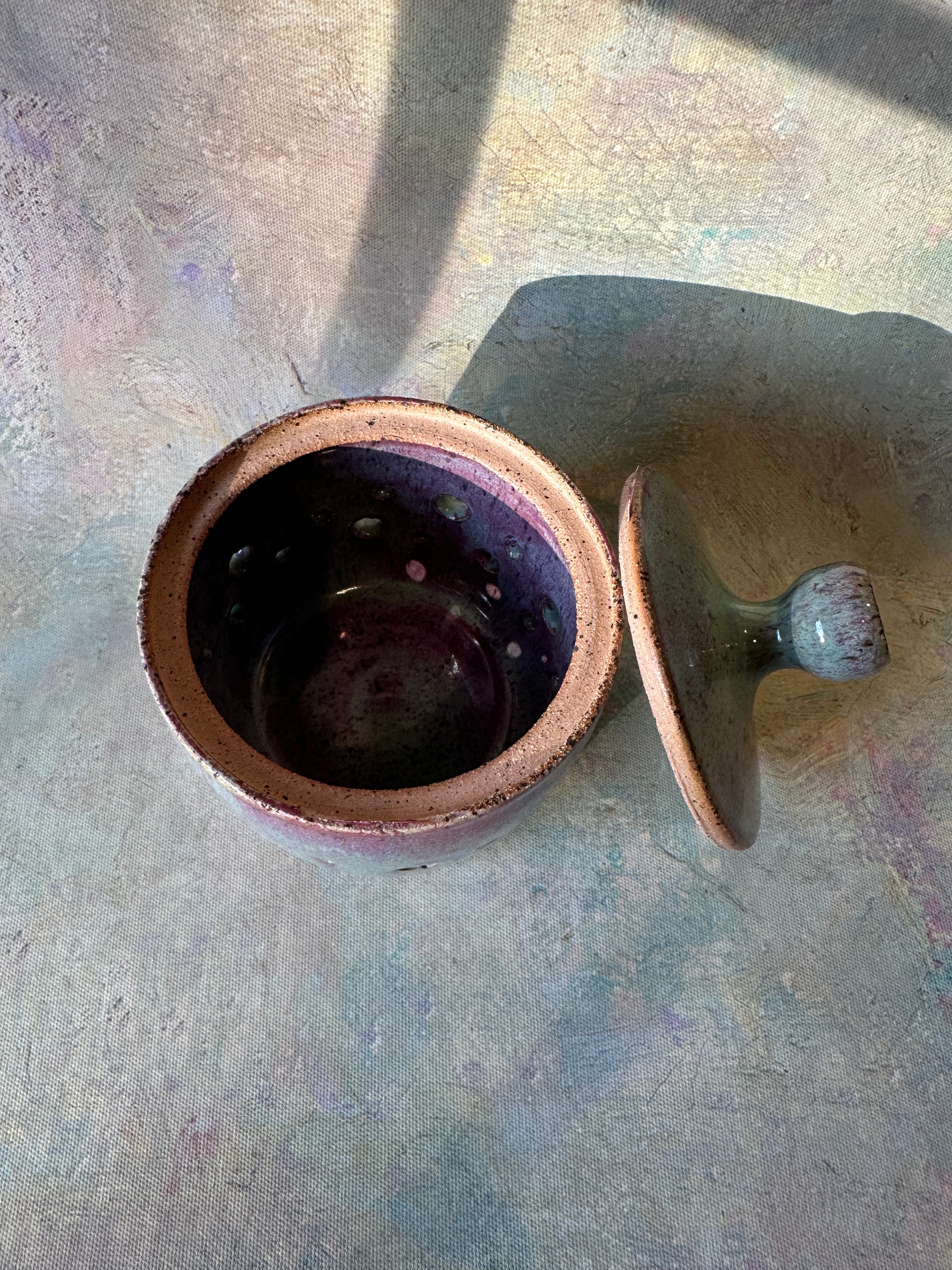 Wheel thrown stoneware garlic keeper