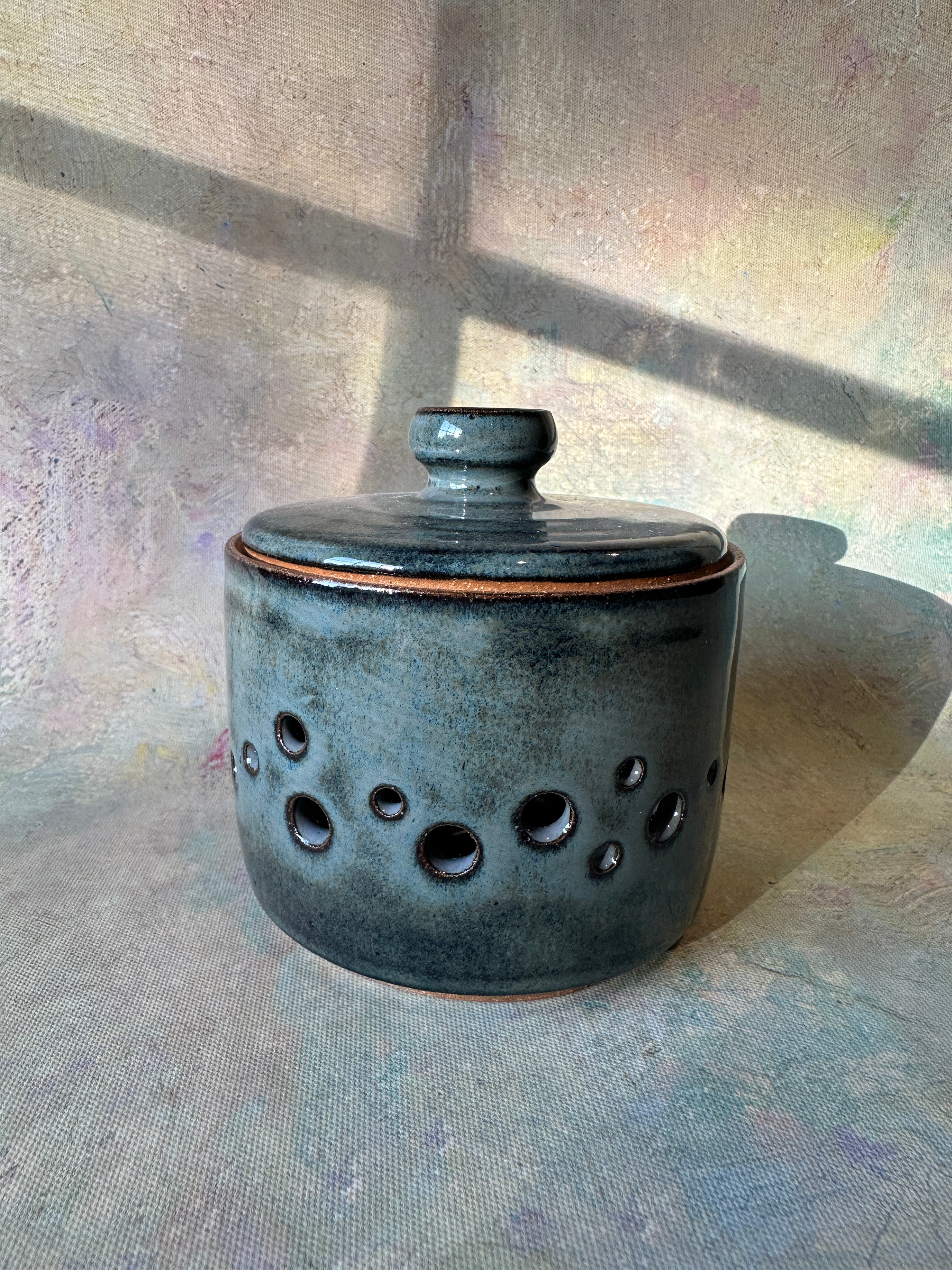 Rustic wheel thrown garlic keeper