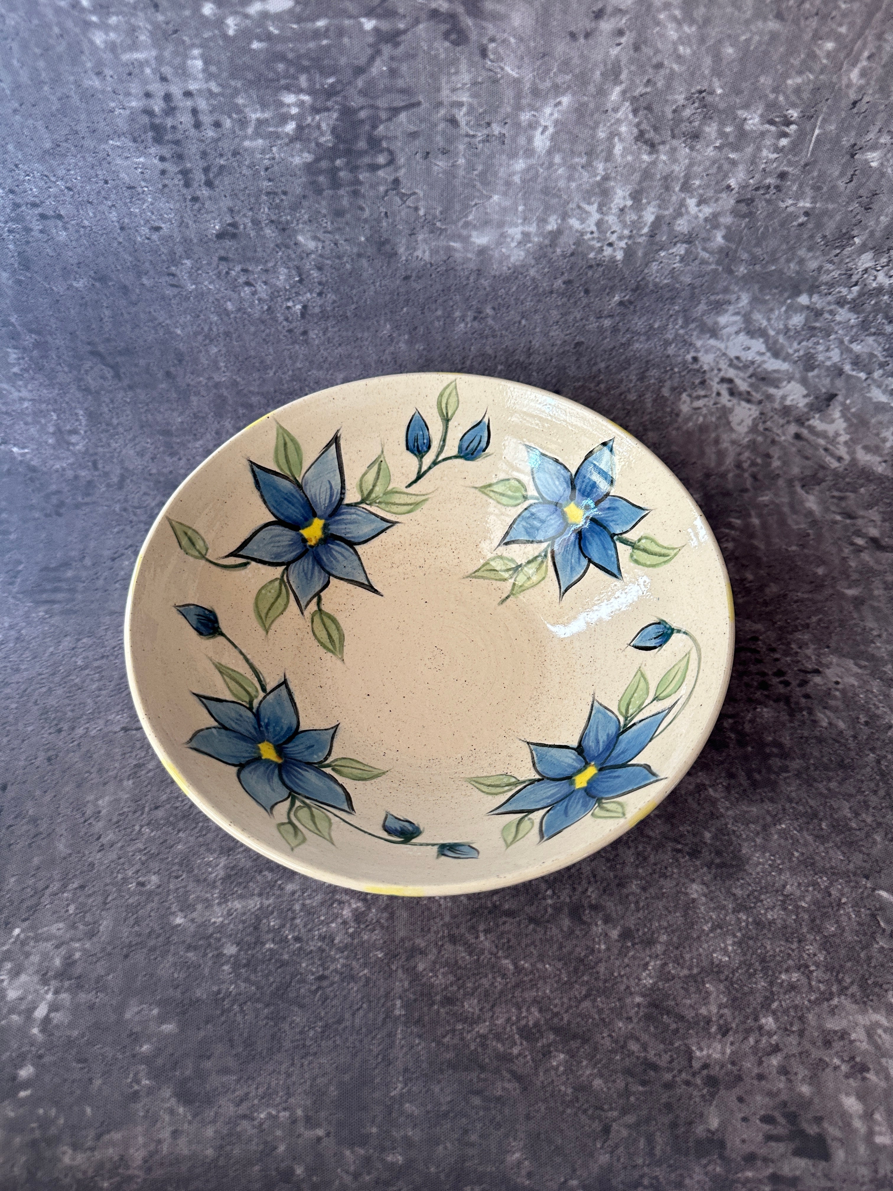 Handpainted floral stoneware serving bowl