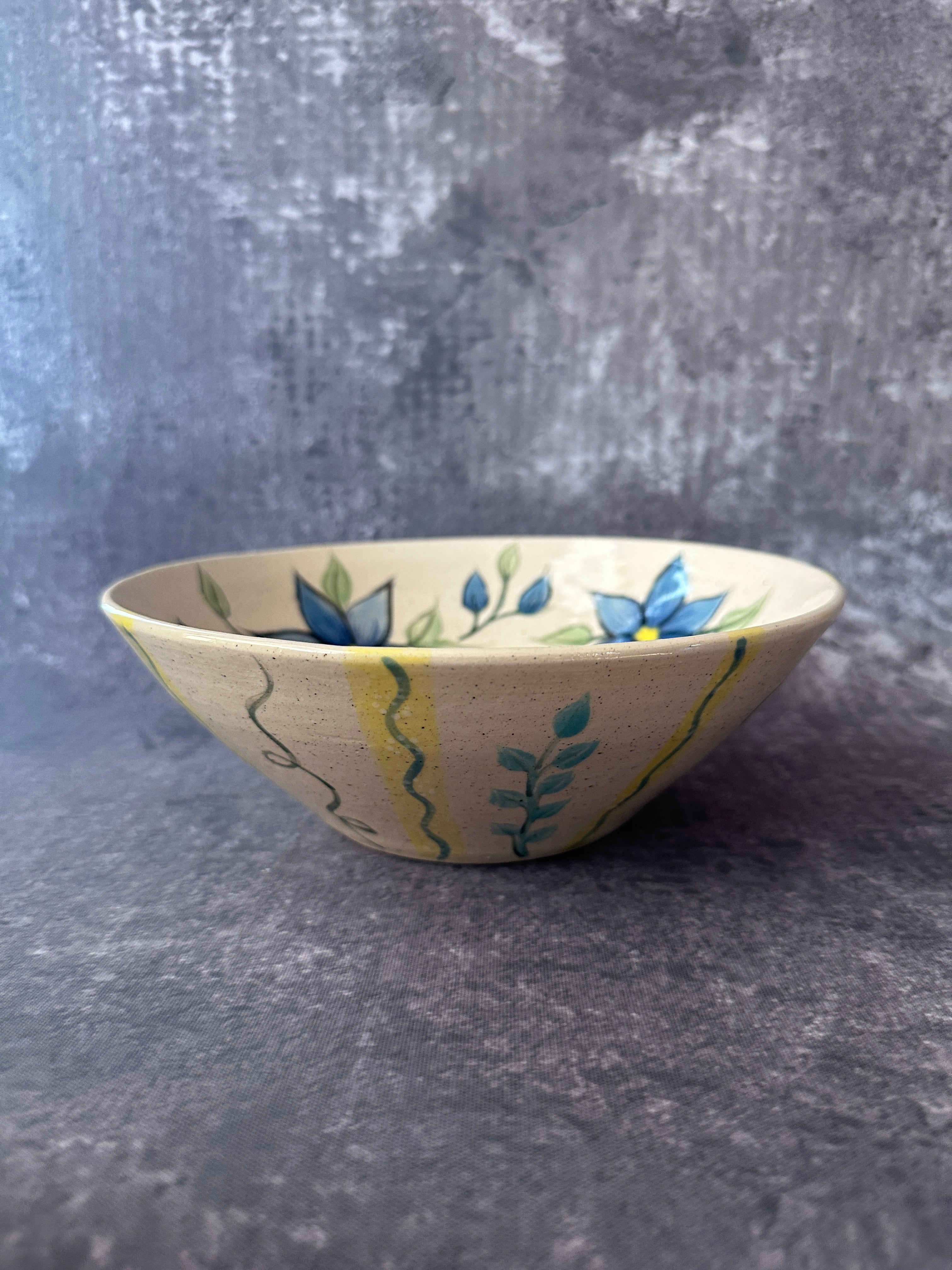 Wheel thrown handpainted serving bowl