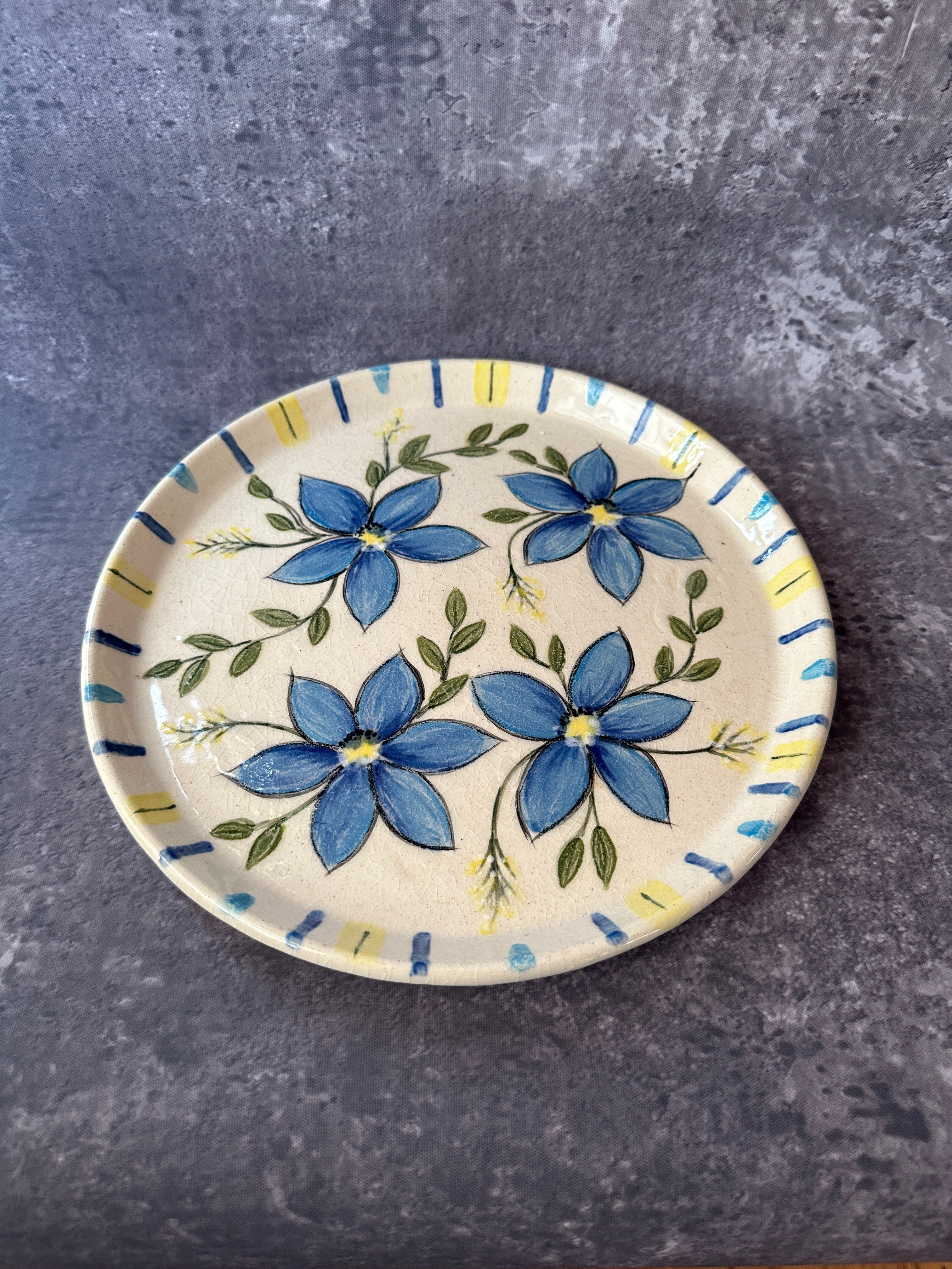 floral handpainted wheel thrown plate
