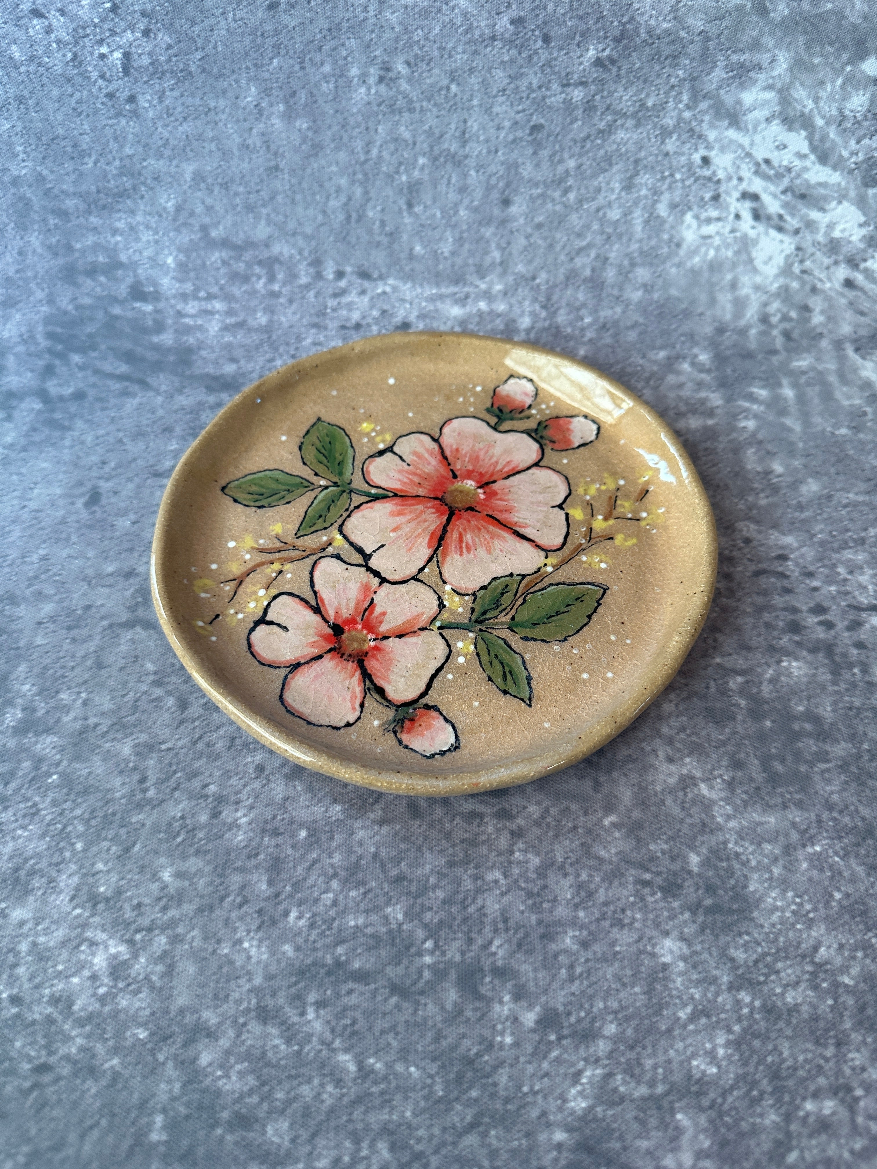 Wheel thrown stoneware ceramic cherry blossom plate
