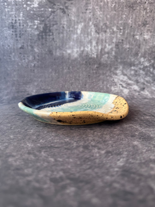 Wheel thrown stoneware beach theme spoon rest