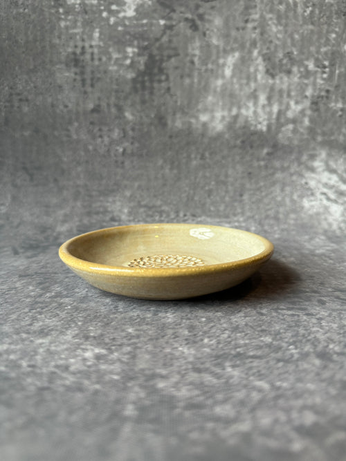 Wheel thrown stoneware garlic grater dish