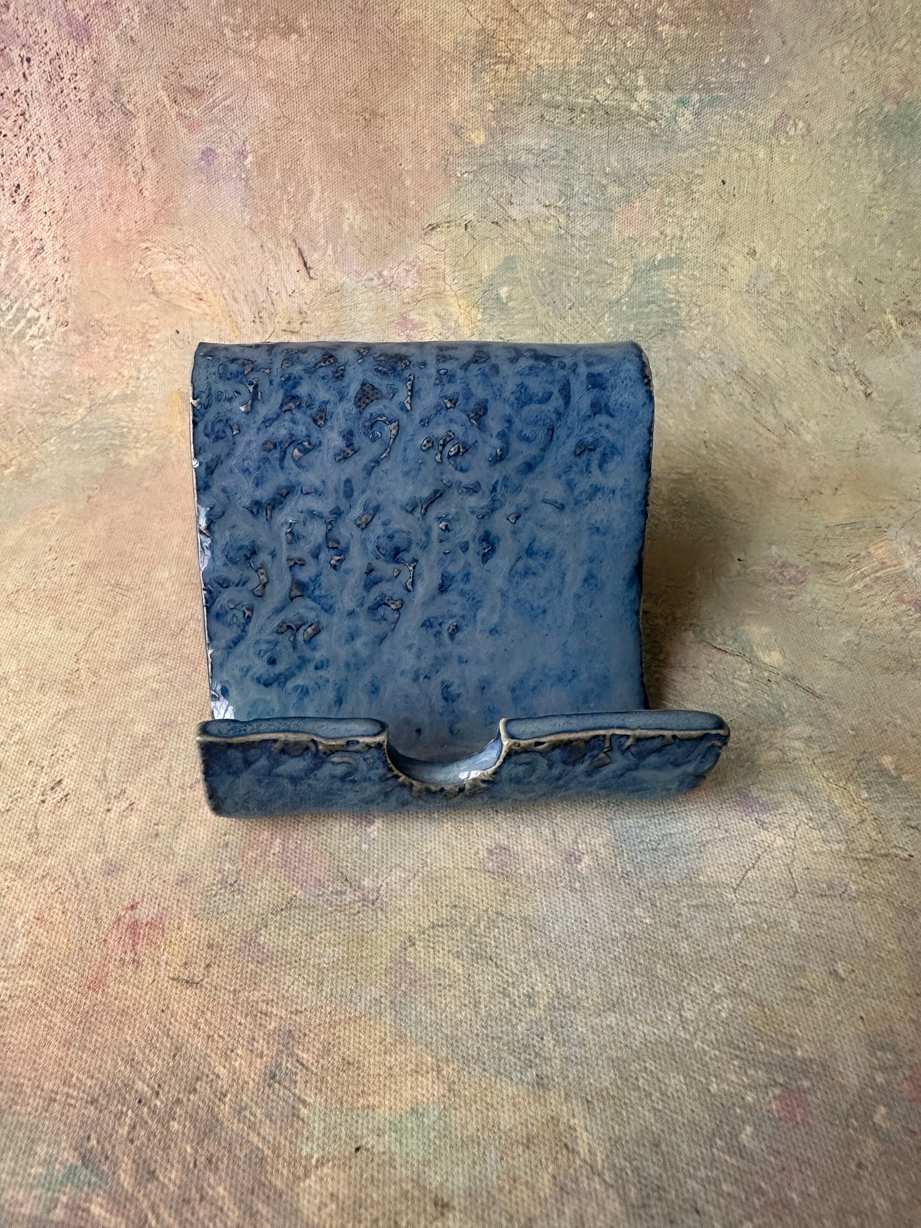 Blue Stoneware Cell Phone Holder