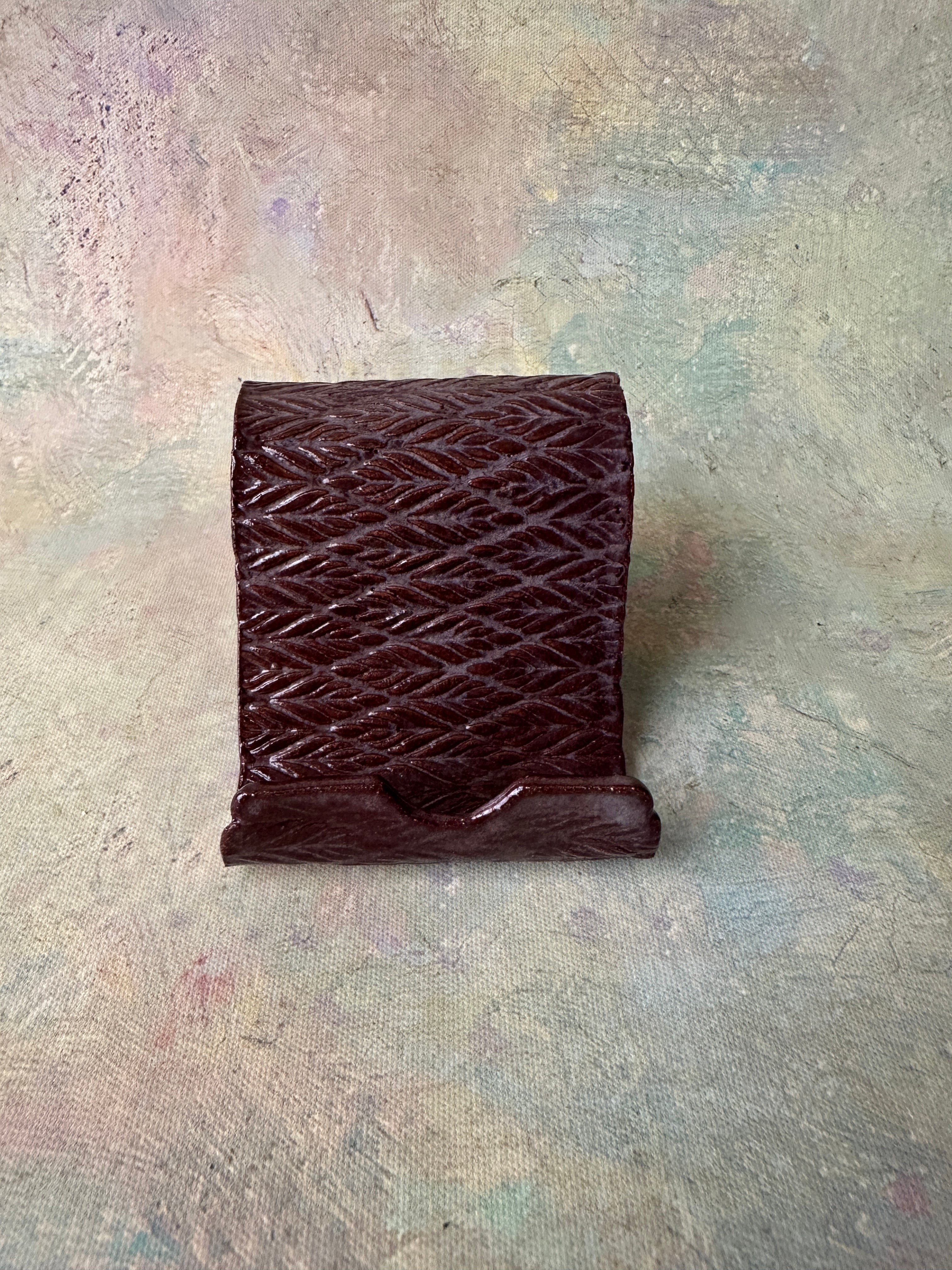 Burgundy Stoneware cell phone holder
