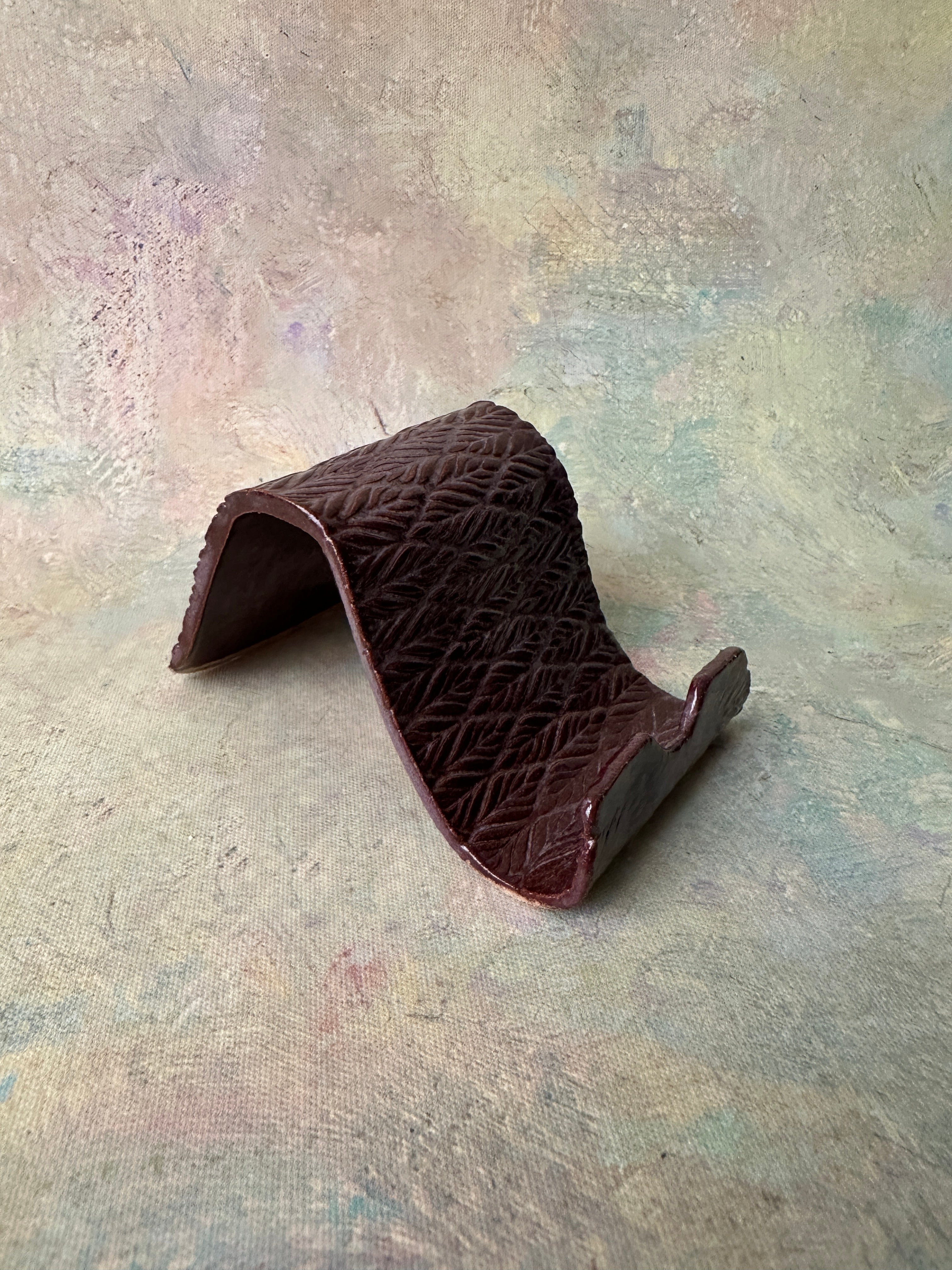 burgundy glazed ceramic cell phone holder pottery
