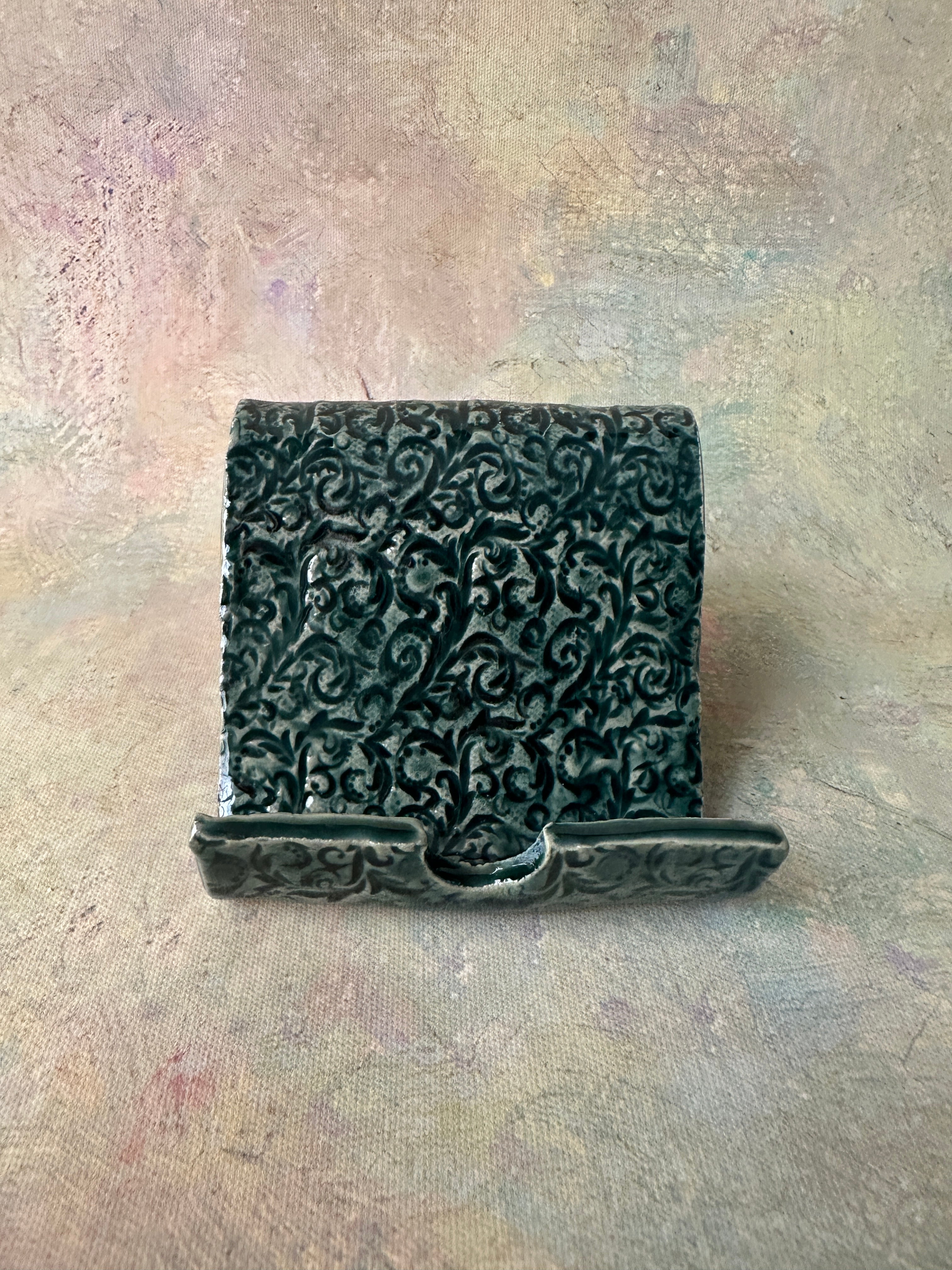 Rain forest glazed Stoneware cell phone holder