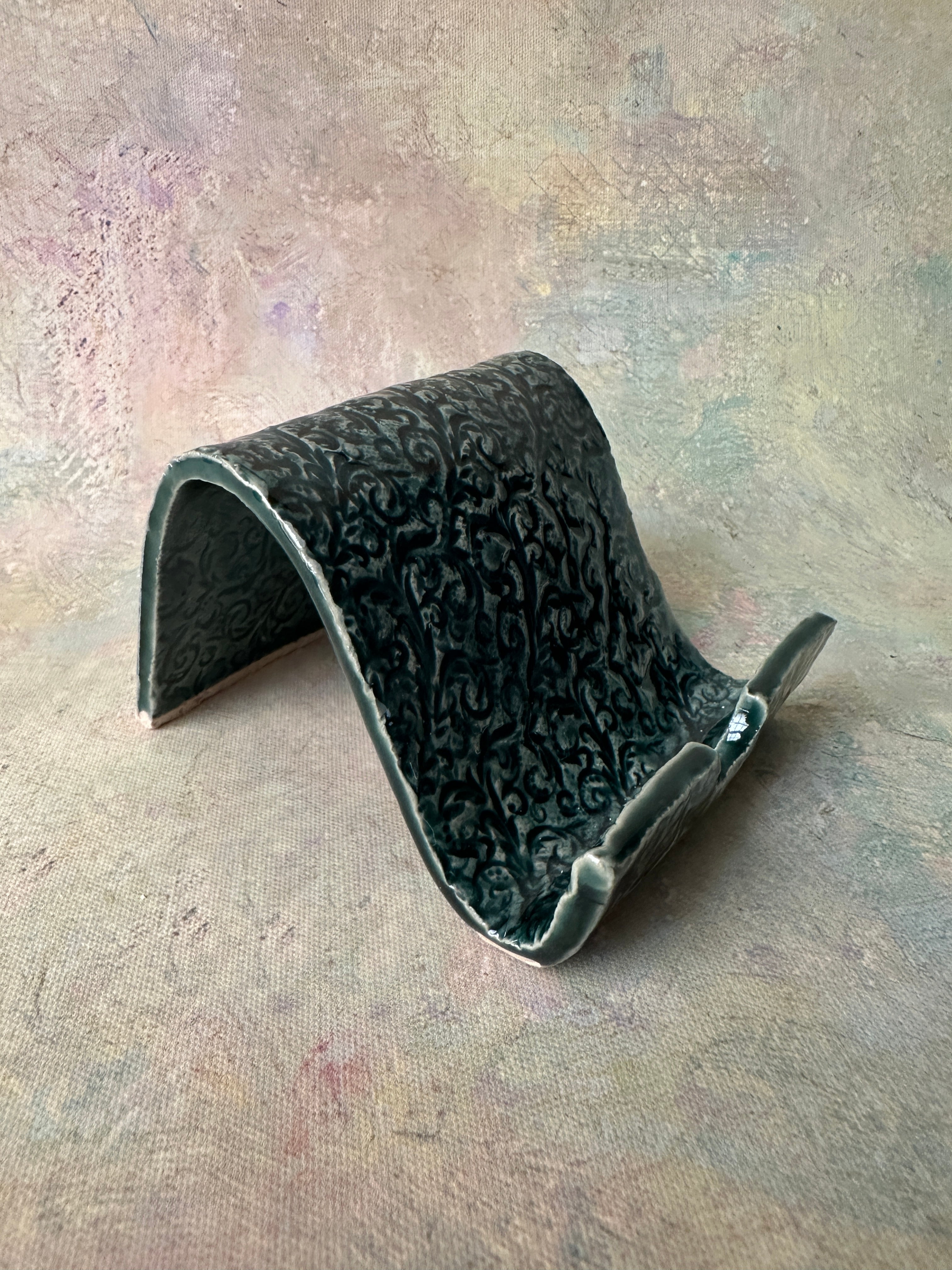 handcrafted stoneware cell phone holder
