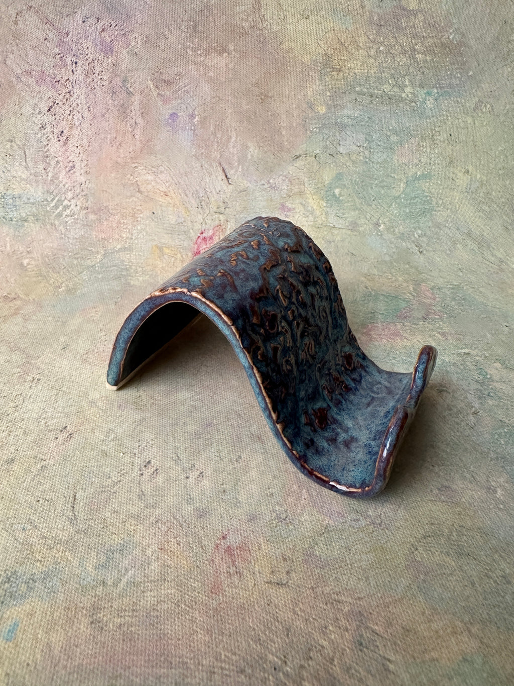 blue copper ceramic cell phone holder handmade