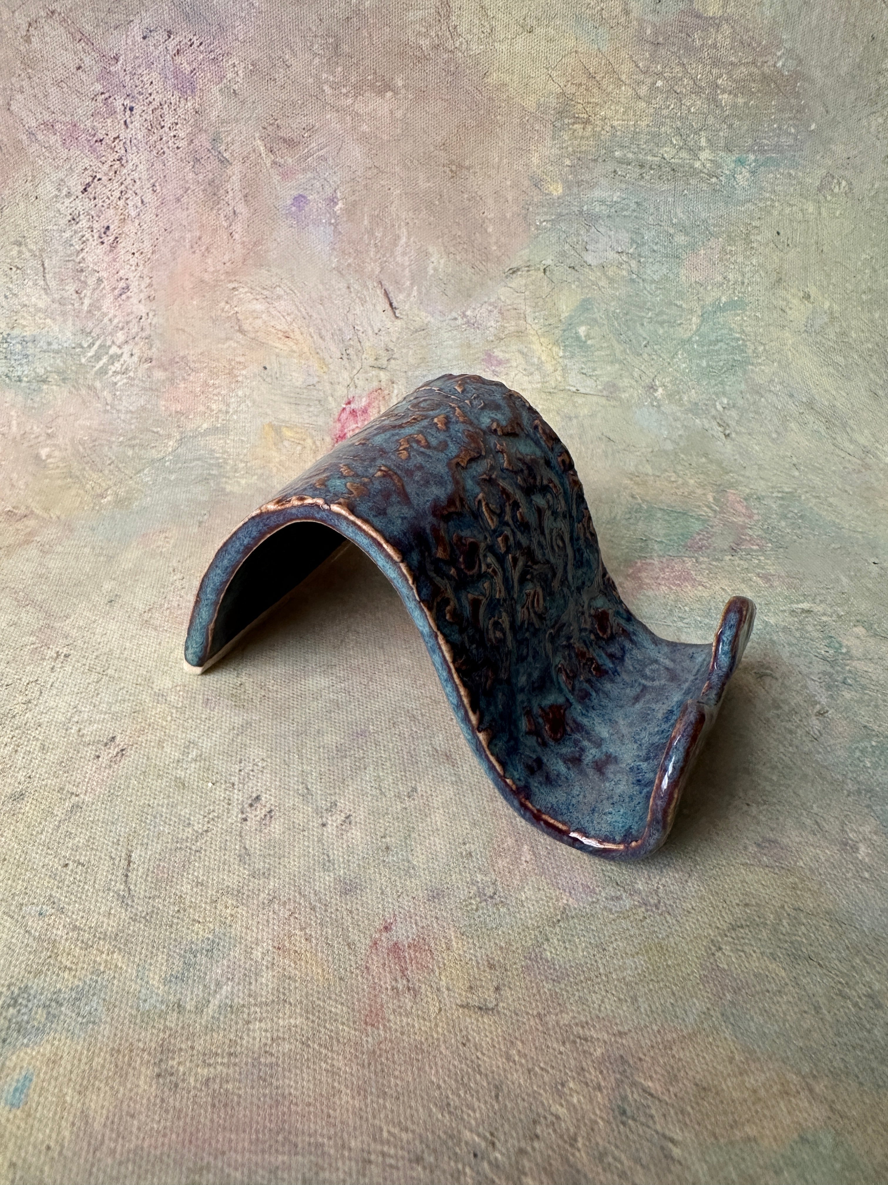 blue copper ceramic cell phone holder handmade