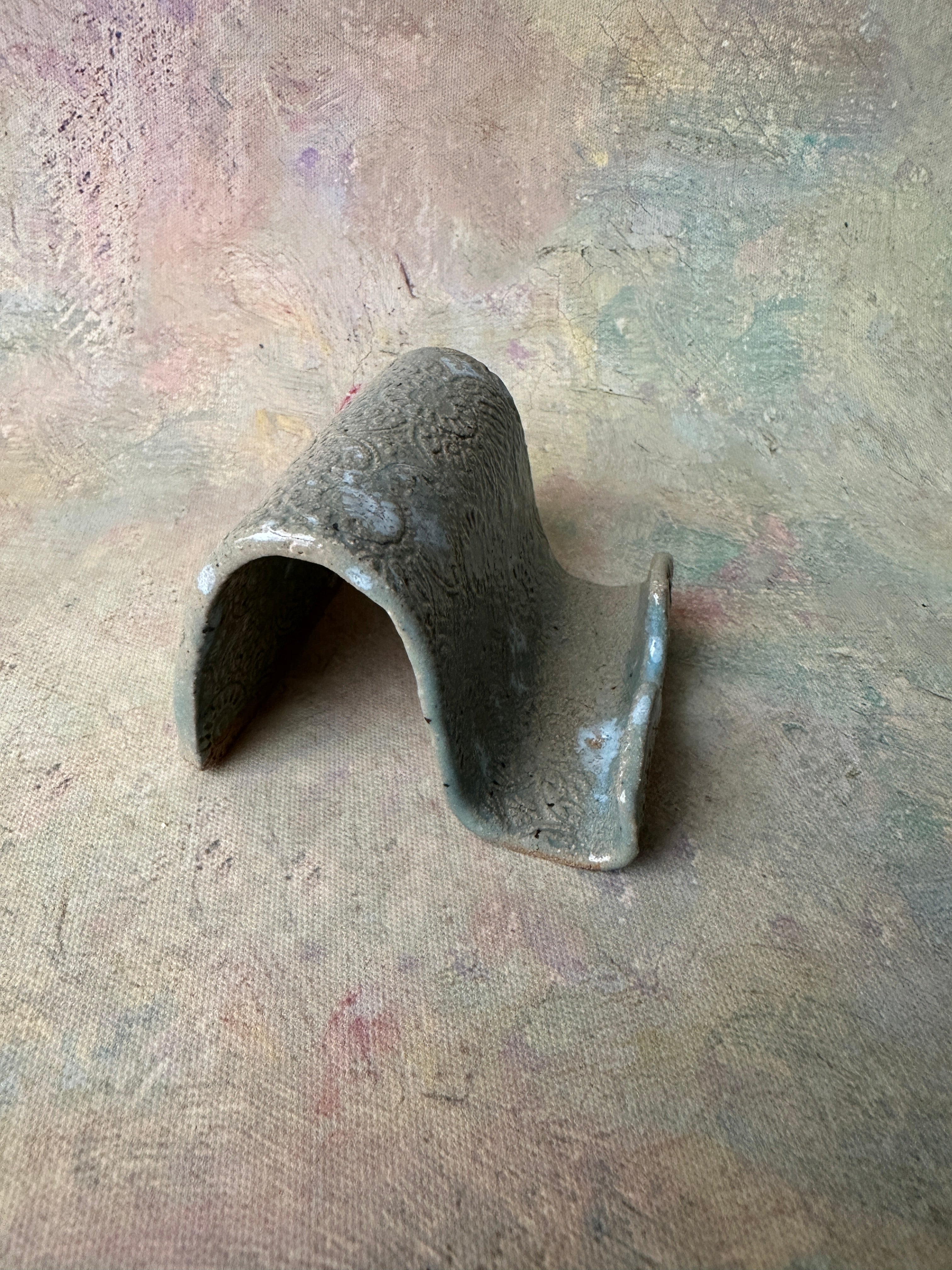 Handcrafted stoneware pottery cell phone holder