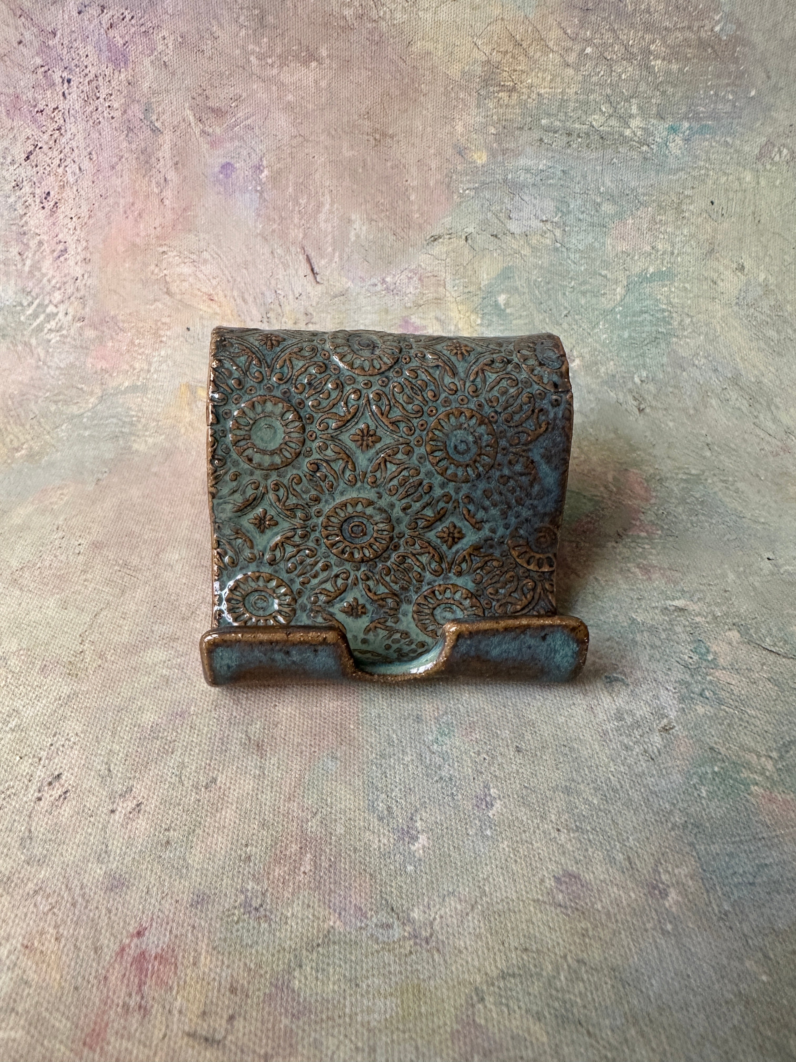 Rustic Cell phone holder handcrafted pottery