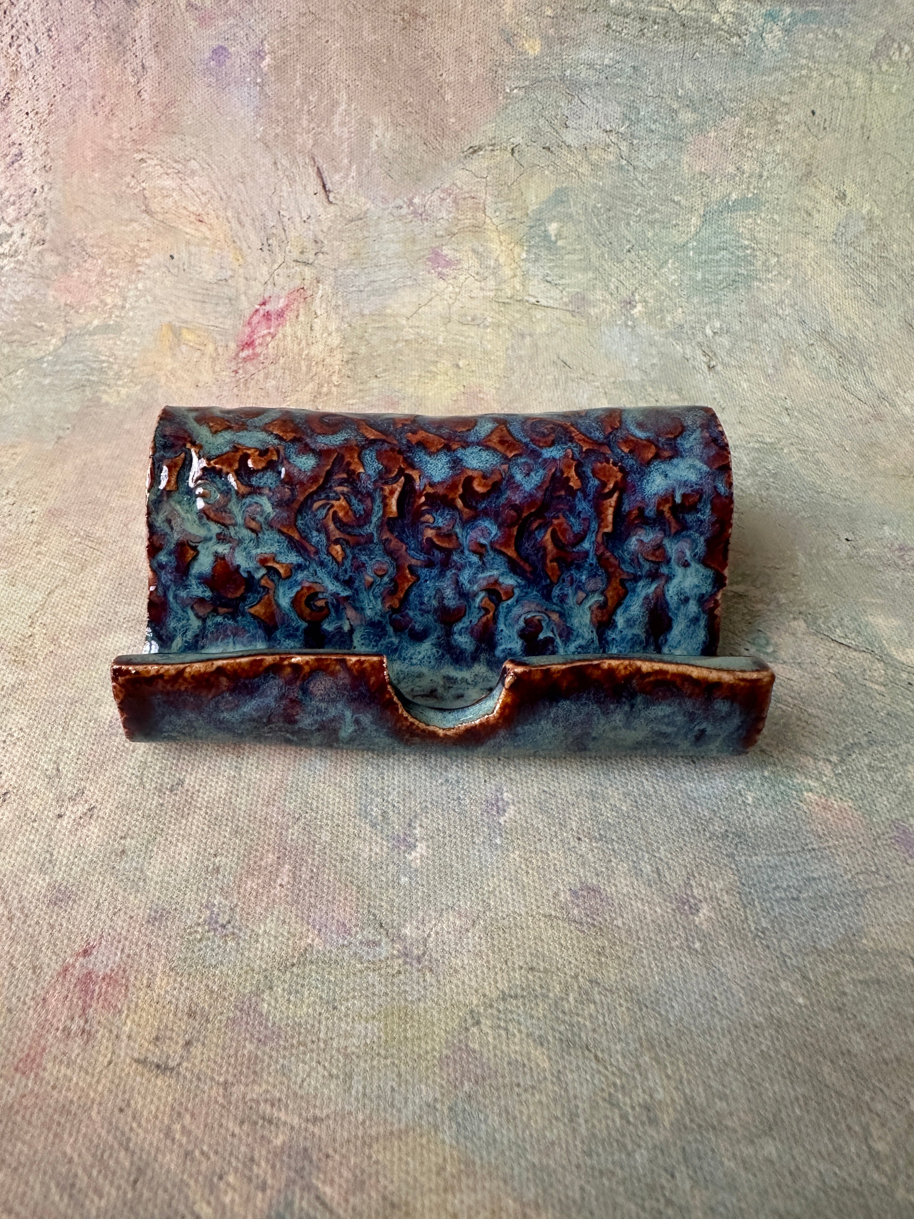 Copper Blue Handcrafted stoneware business card holder