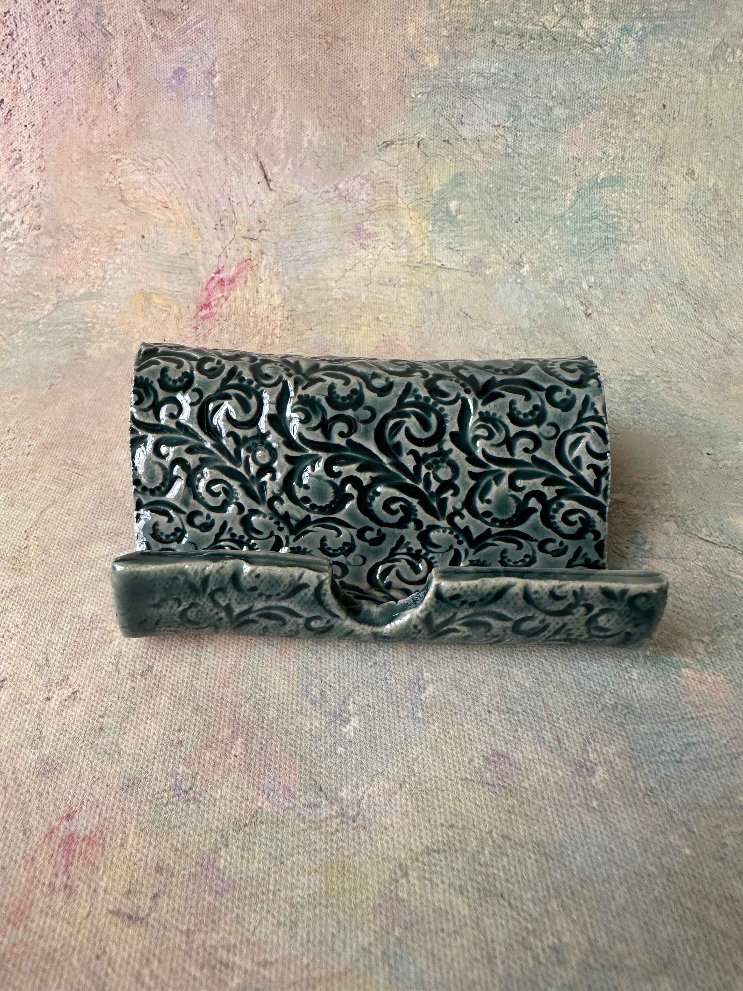 Rain Forest Stoneware business card holder