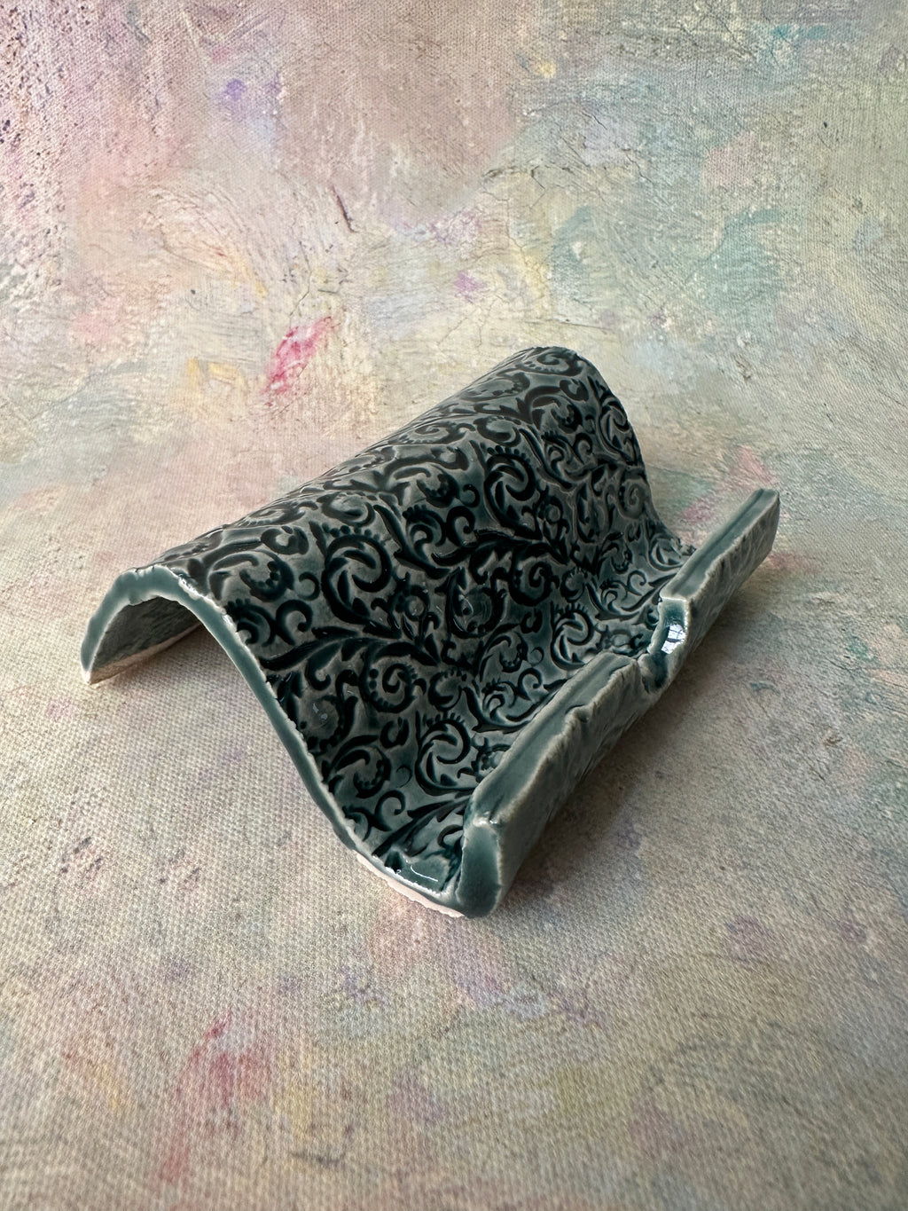 stoneware business card holder