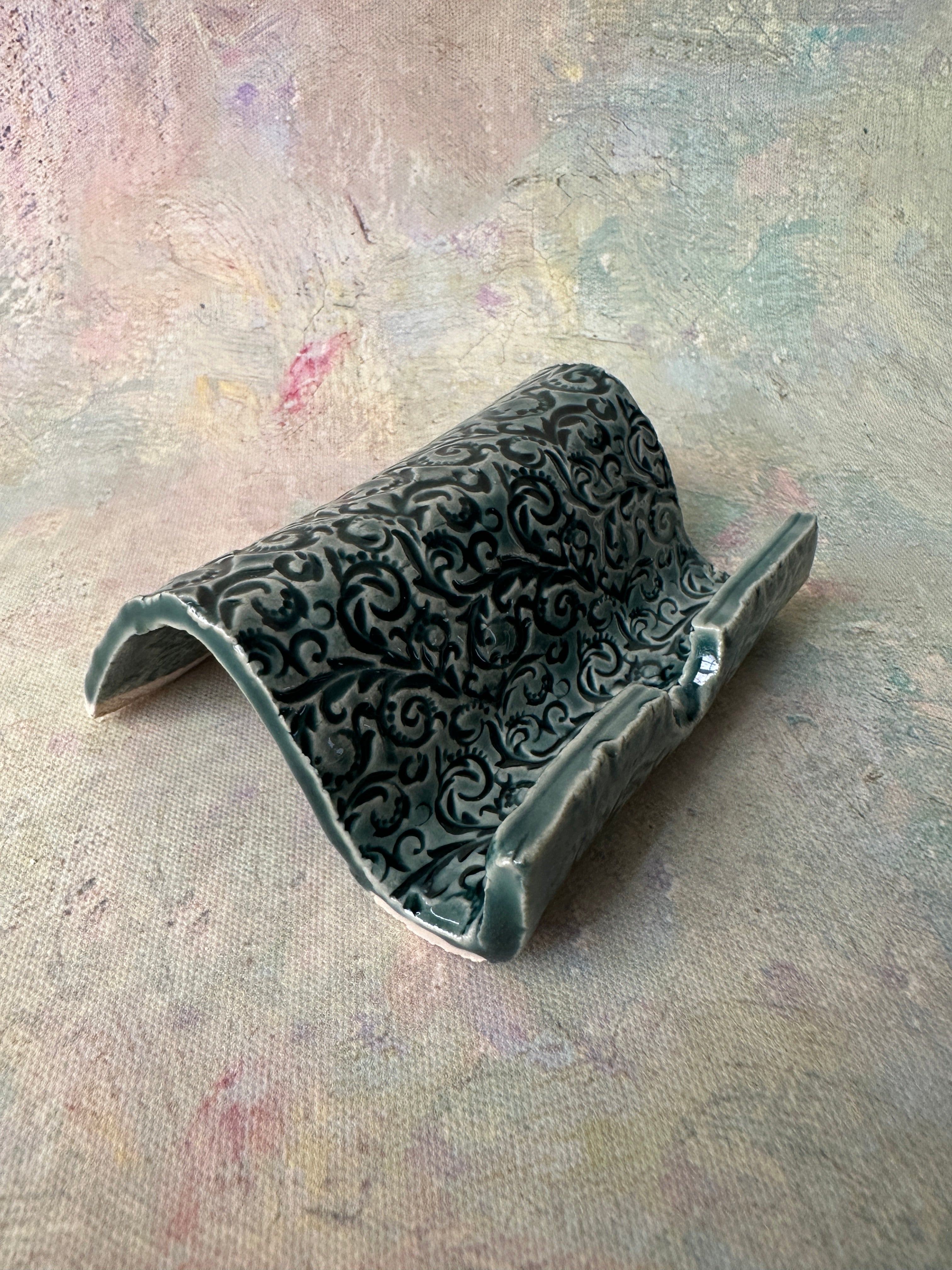 stoneware business card holder