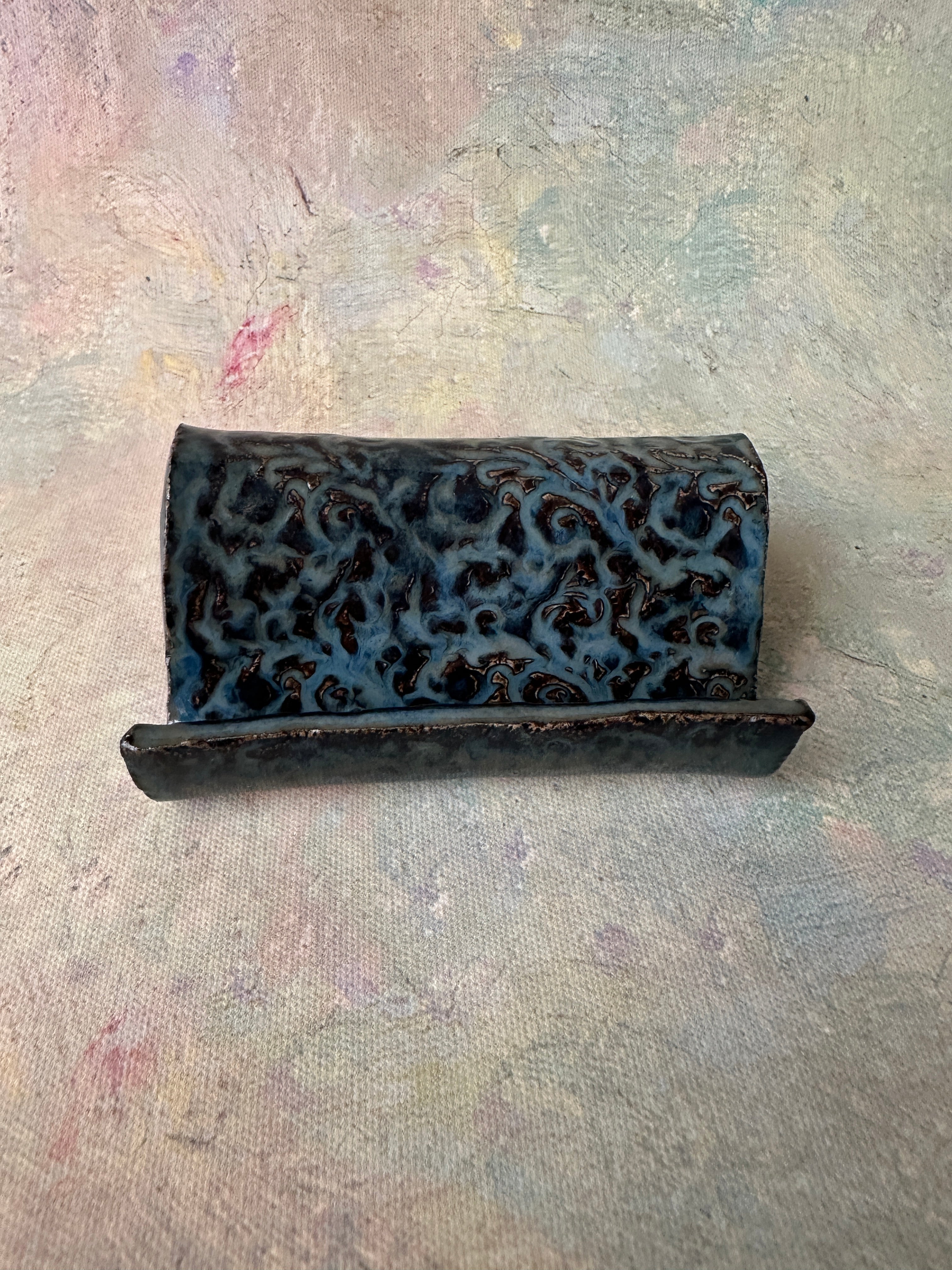 Stormy seas business card holder handcrafted pottery