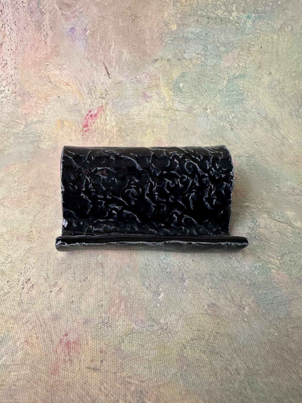 Stormy skies stoneware handcrafted business card holder