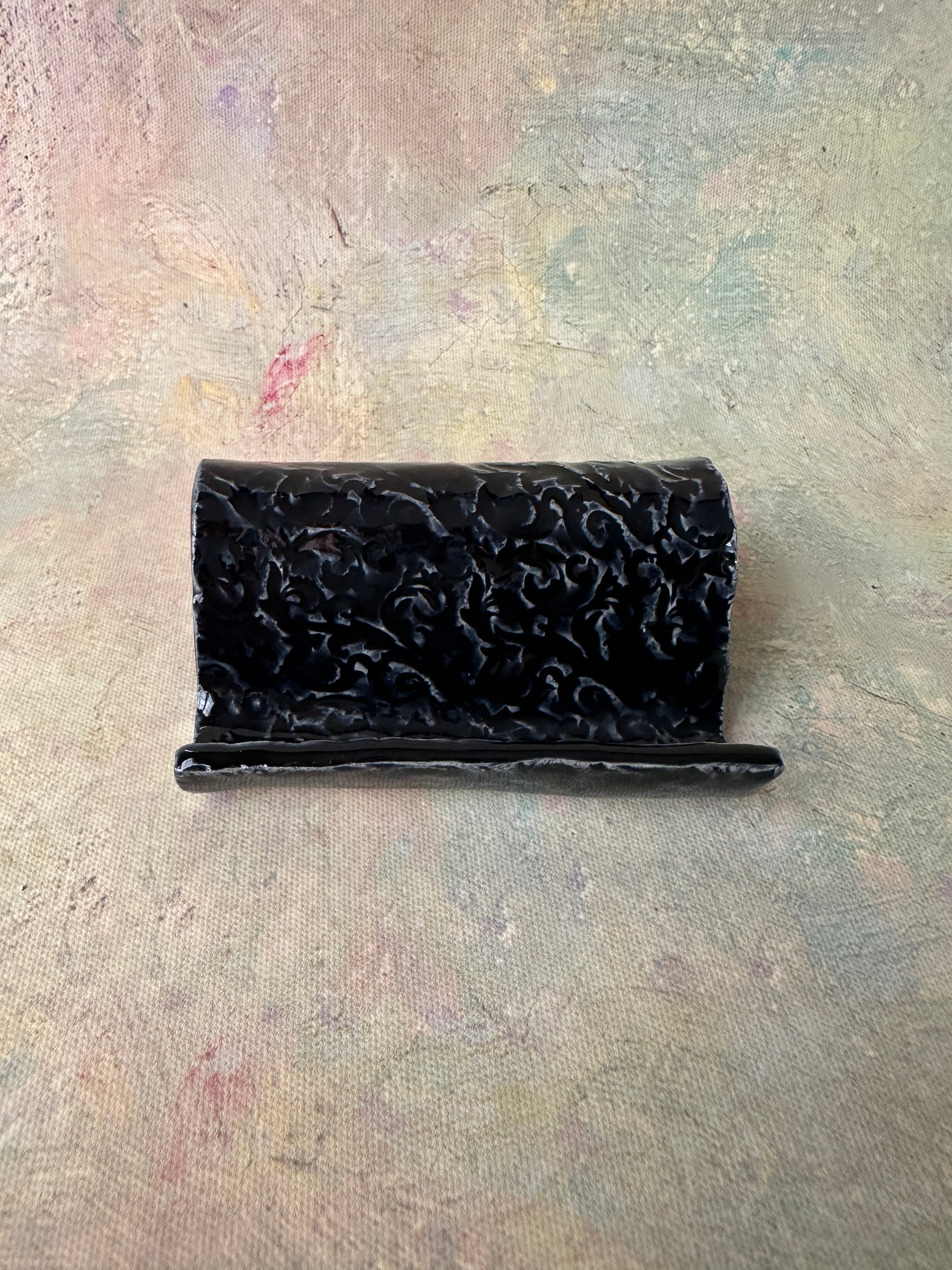Stormy skies stoneware handcrafted business card holder