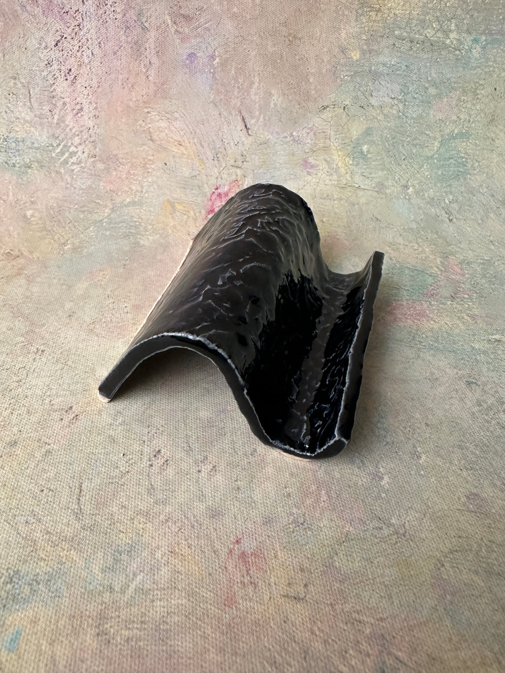 Black stoneware business card holder