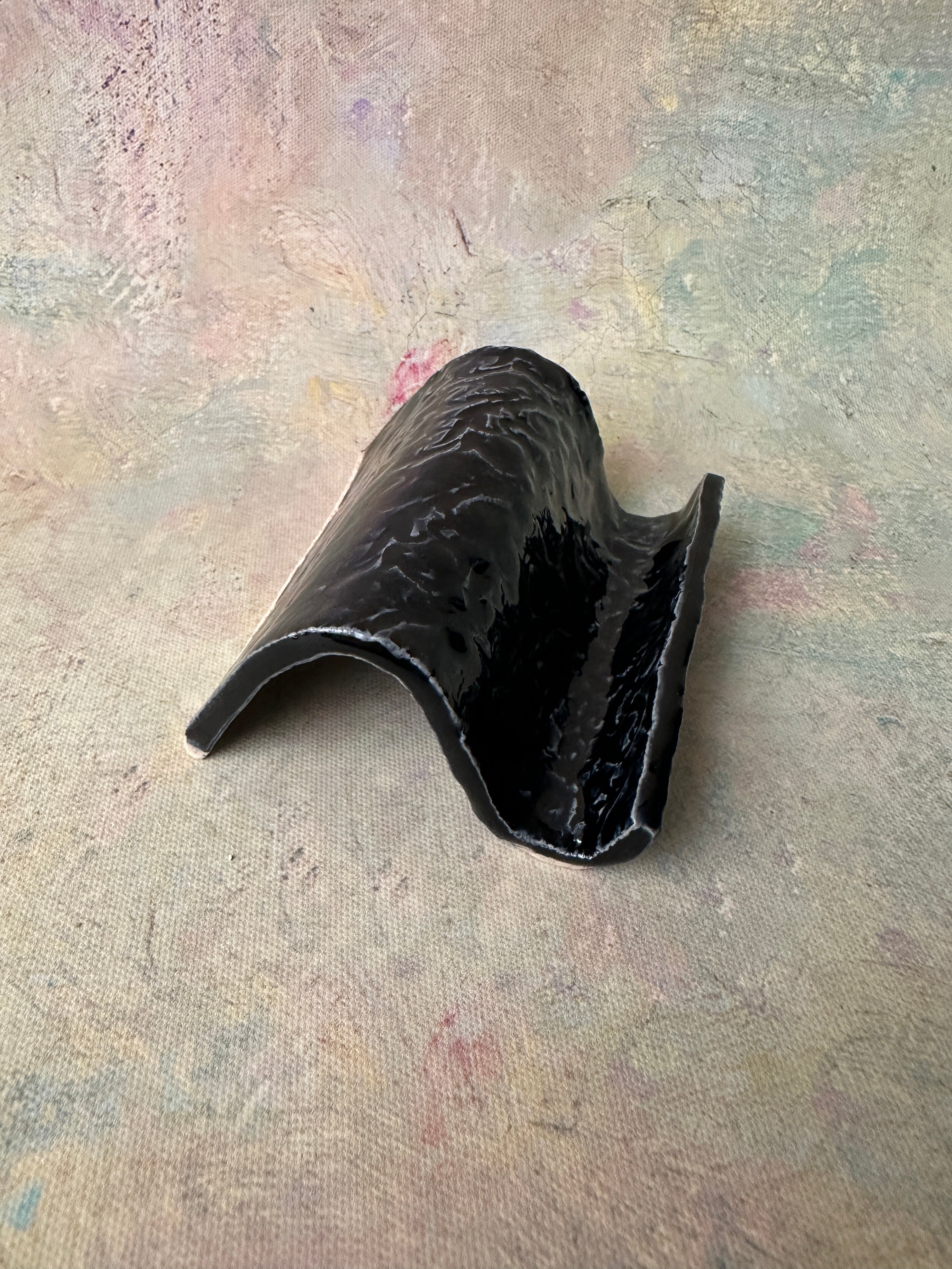 Black stoneware business card holder