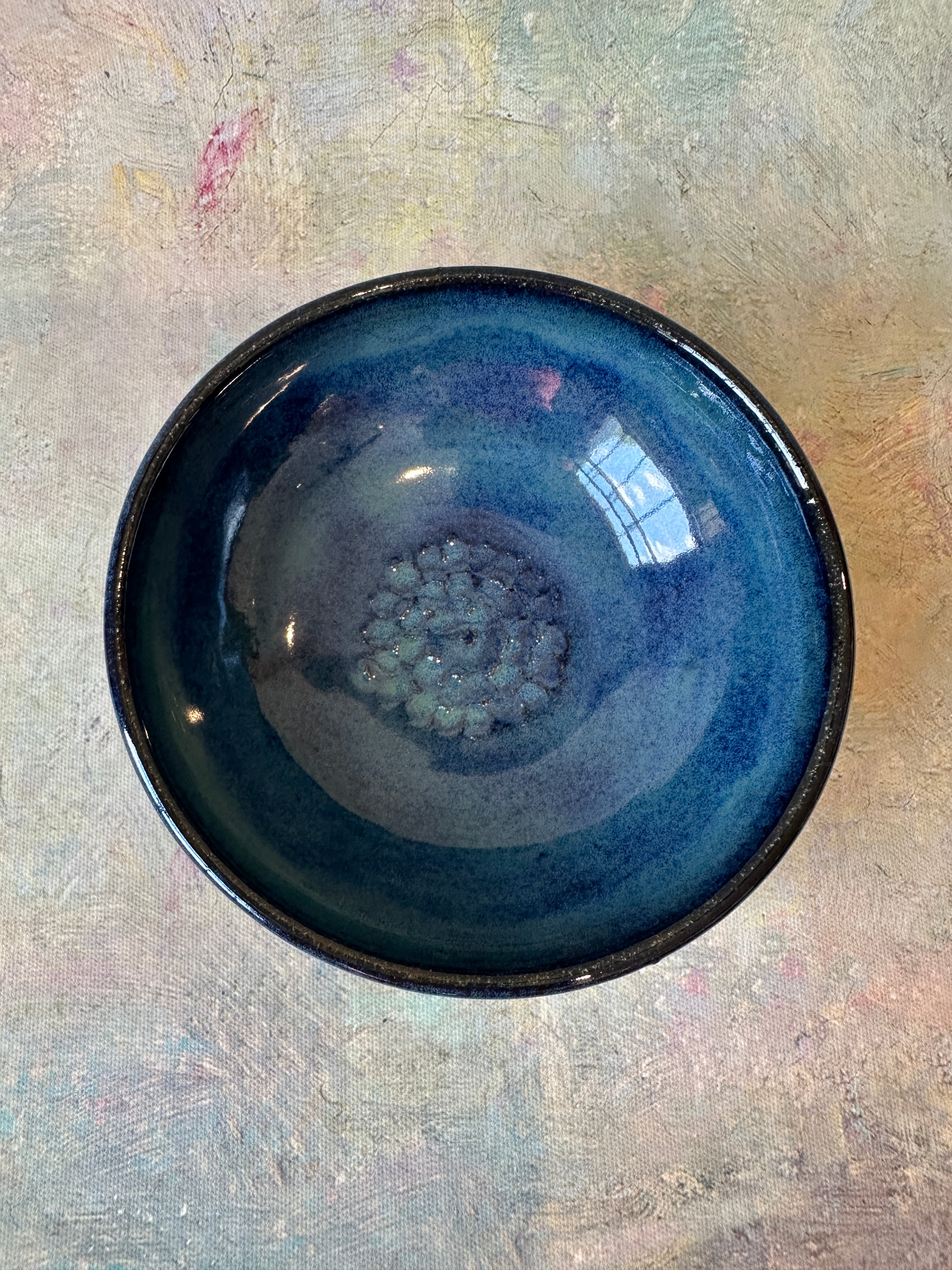 Handcrafted Blue Garlic Grater Bread Dipping Bowl