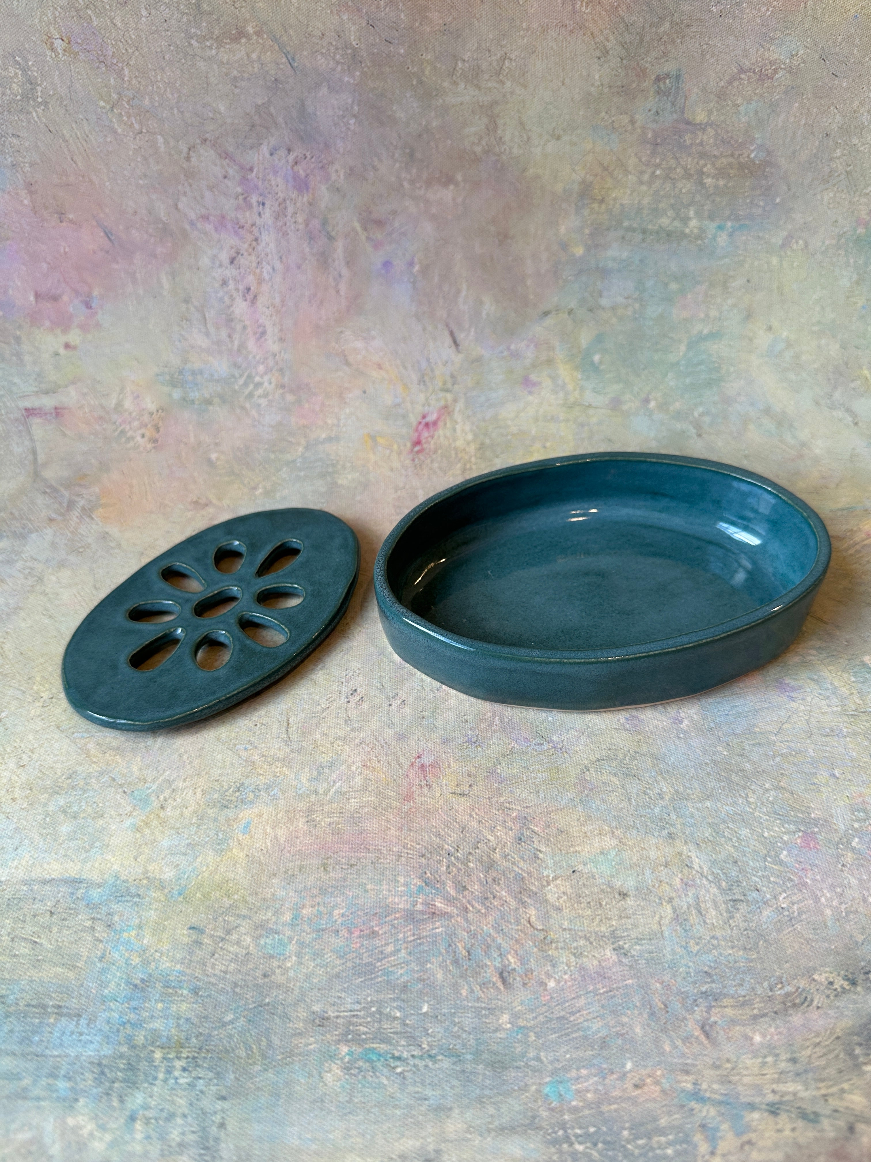 2pc functional handcrafted stoneware soap dish pottery