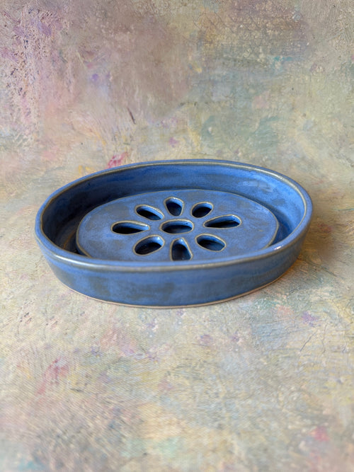 Blue Oval Handcrafted Stoneware Soap Dish