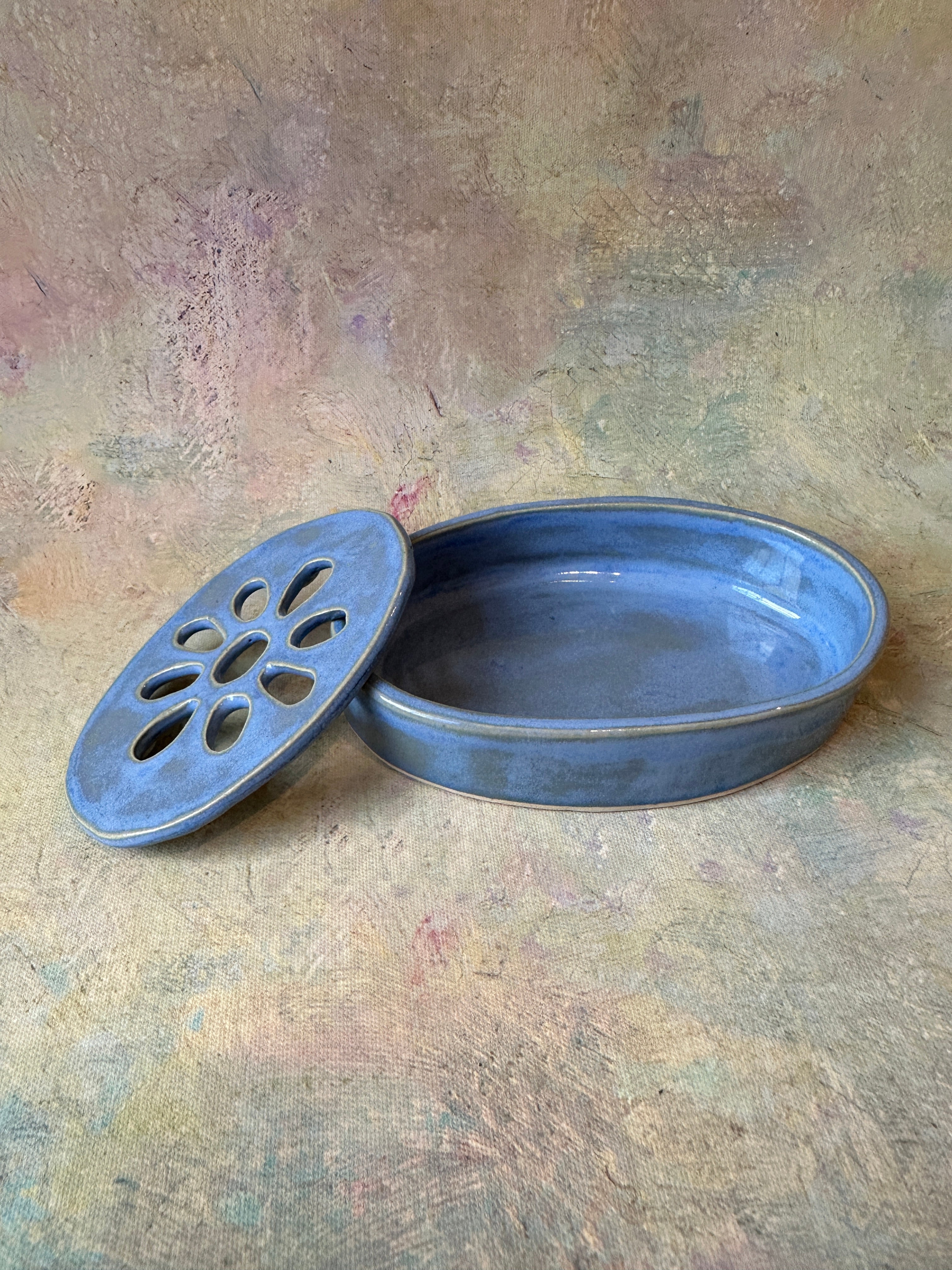 2pc handcrafted stoneware soap dish pottery