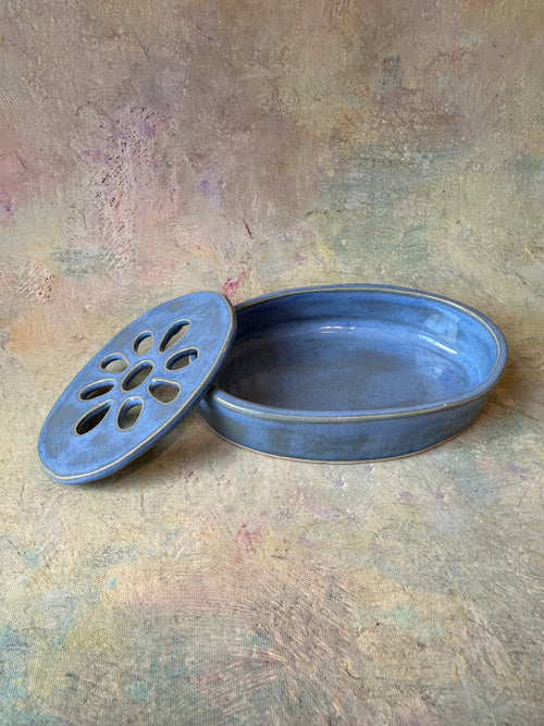 2pc handcrafted stoneware soap dish pottery