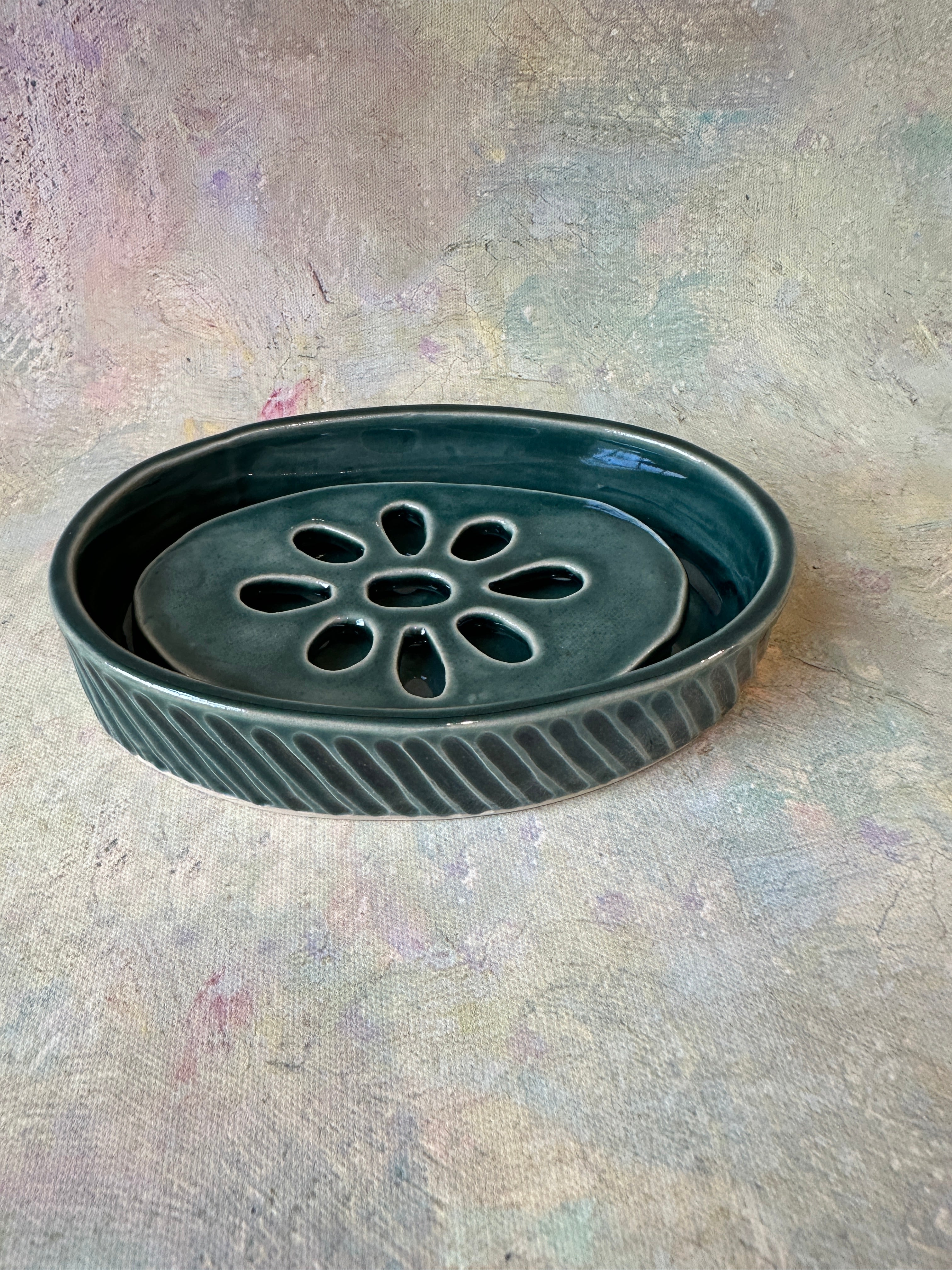Deep Green Handcrafted Stoneware Soap Dish