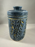 Blue Narrow Carved Lidded Vessel