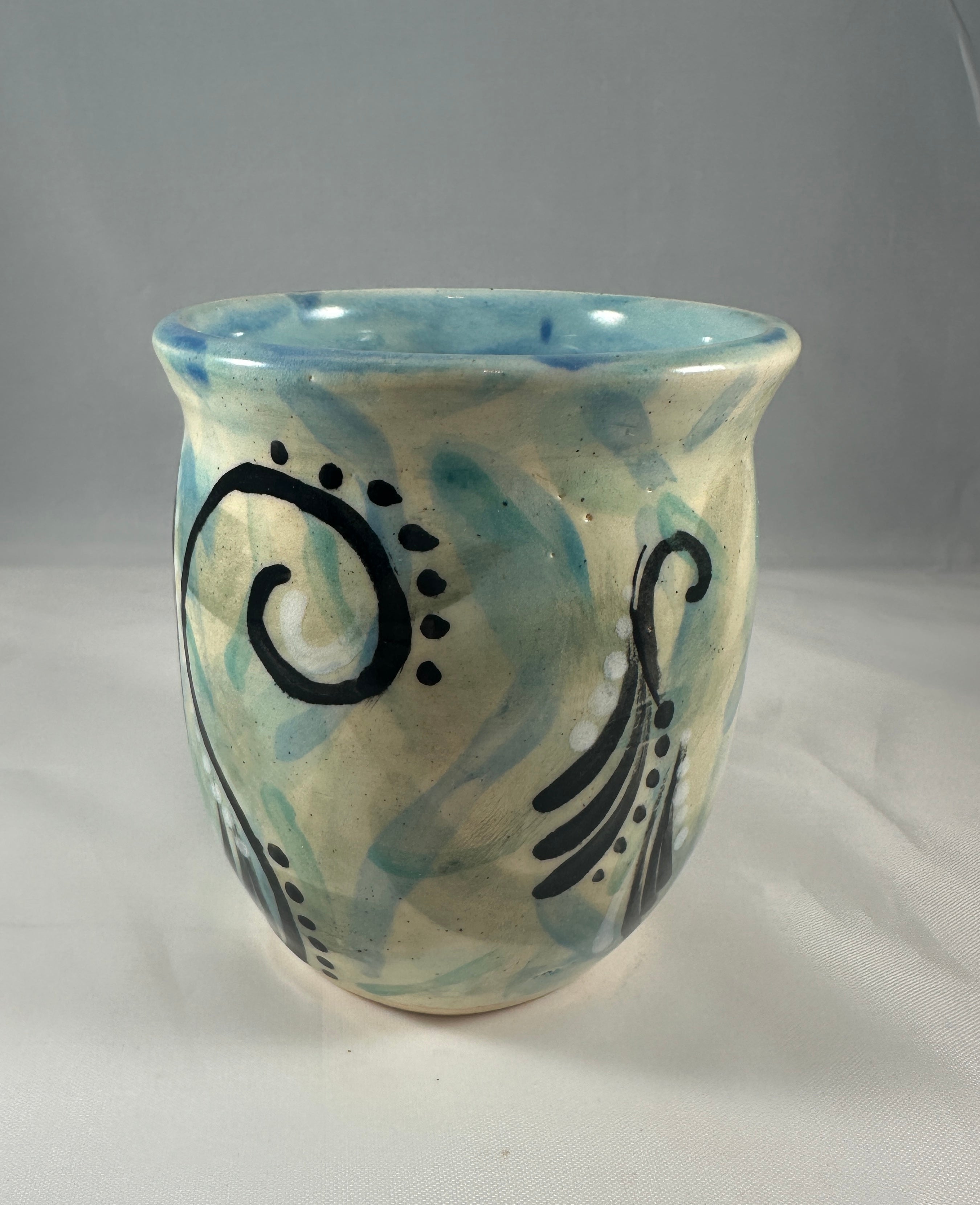 Ceramic cup handpainted wheel thrown stoneware