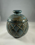 Greenish Blue Carved Lidded Vessel