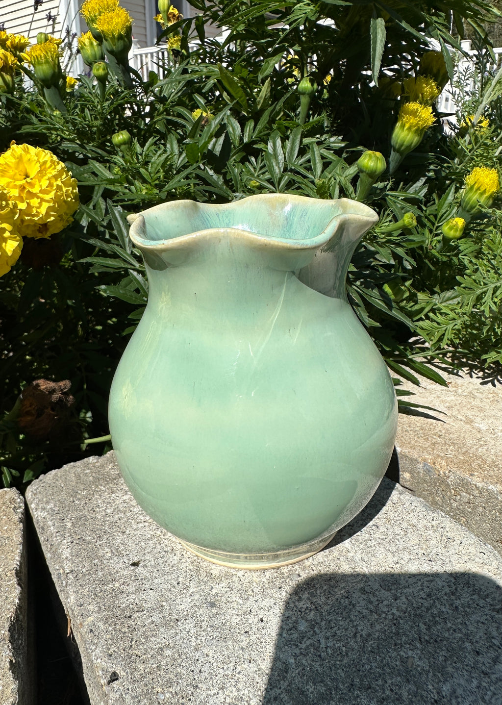 Stoneware wheel thrown vase with ruffled rim
